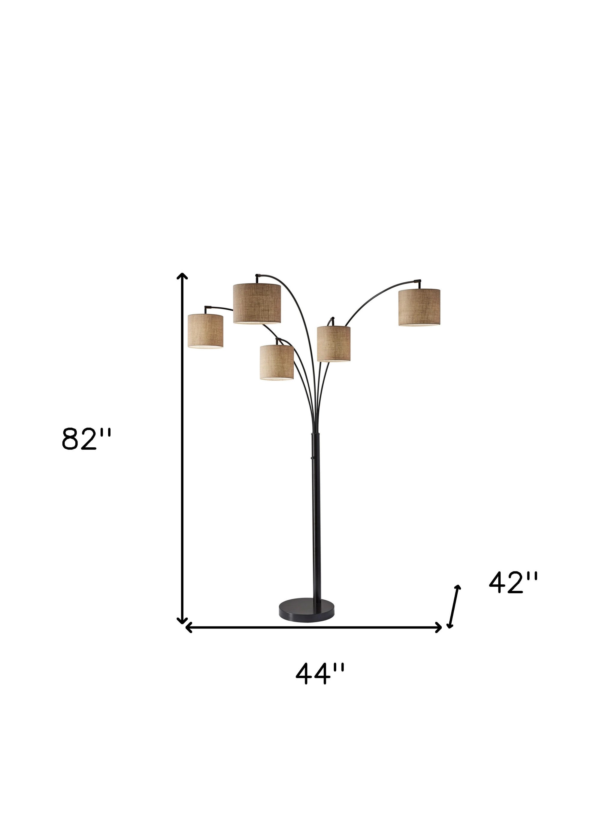 82" Black Five Light Tree Floor Lamp With Beige Solid Color Drum Shade-3