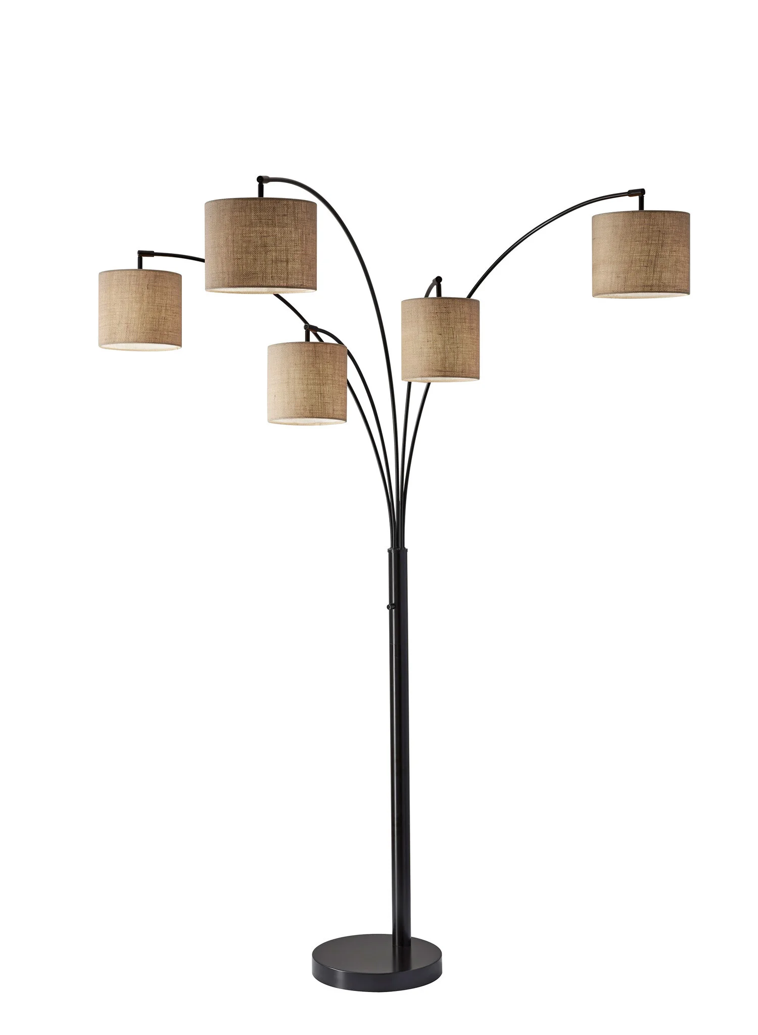 82" Black Five Light Tree Floor Lamp With Beige Solid Color Drum Shade-0