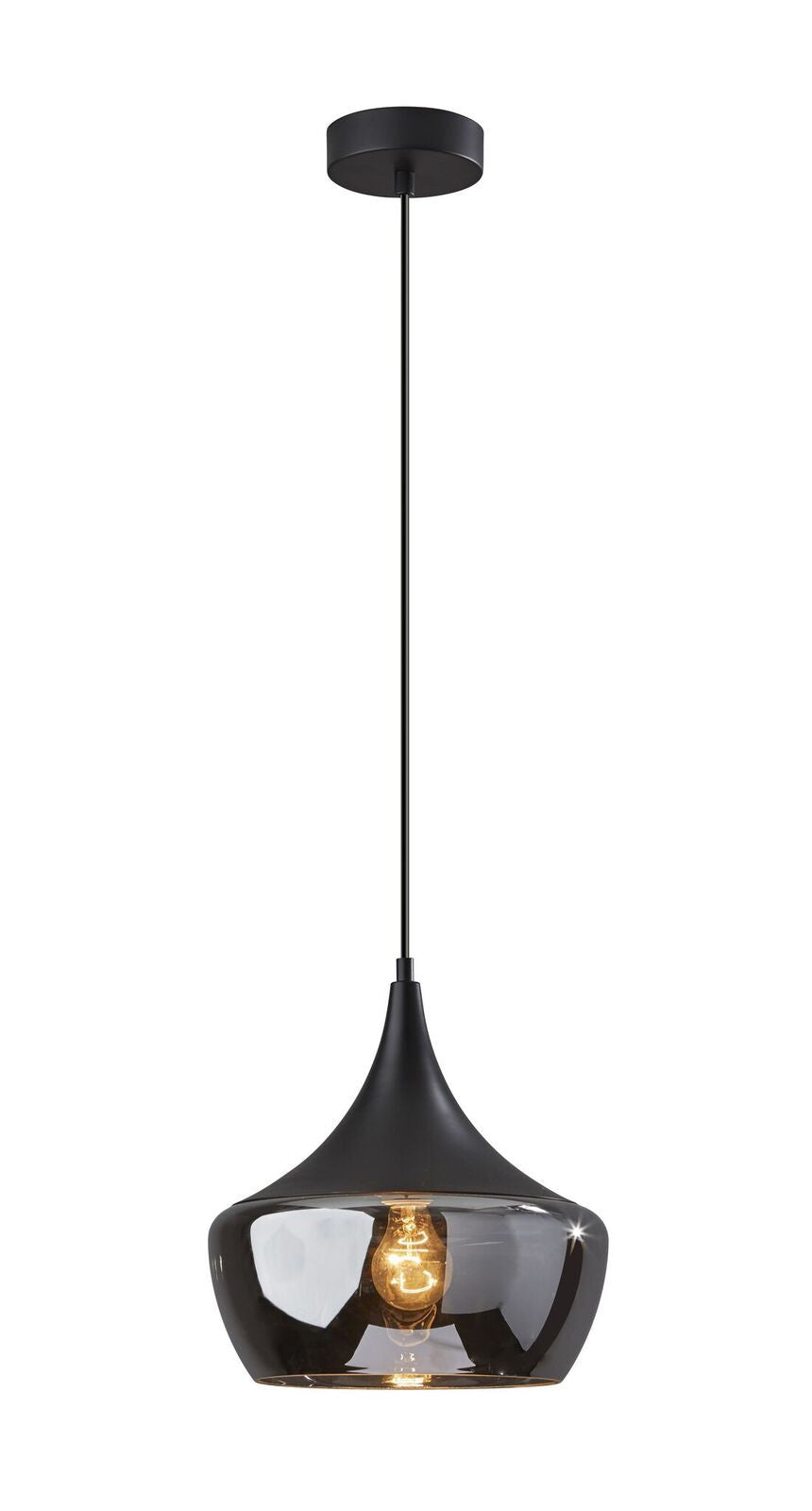 Gnome Smoked Glass Black Metal Pendant Lamp-0