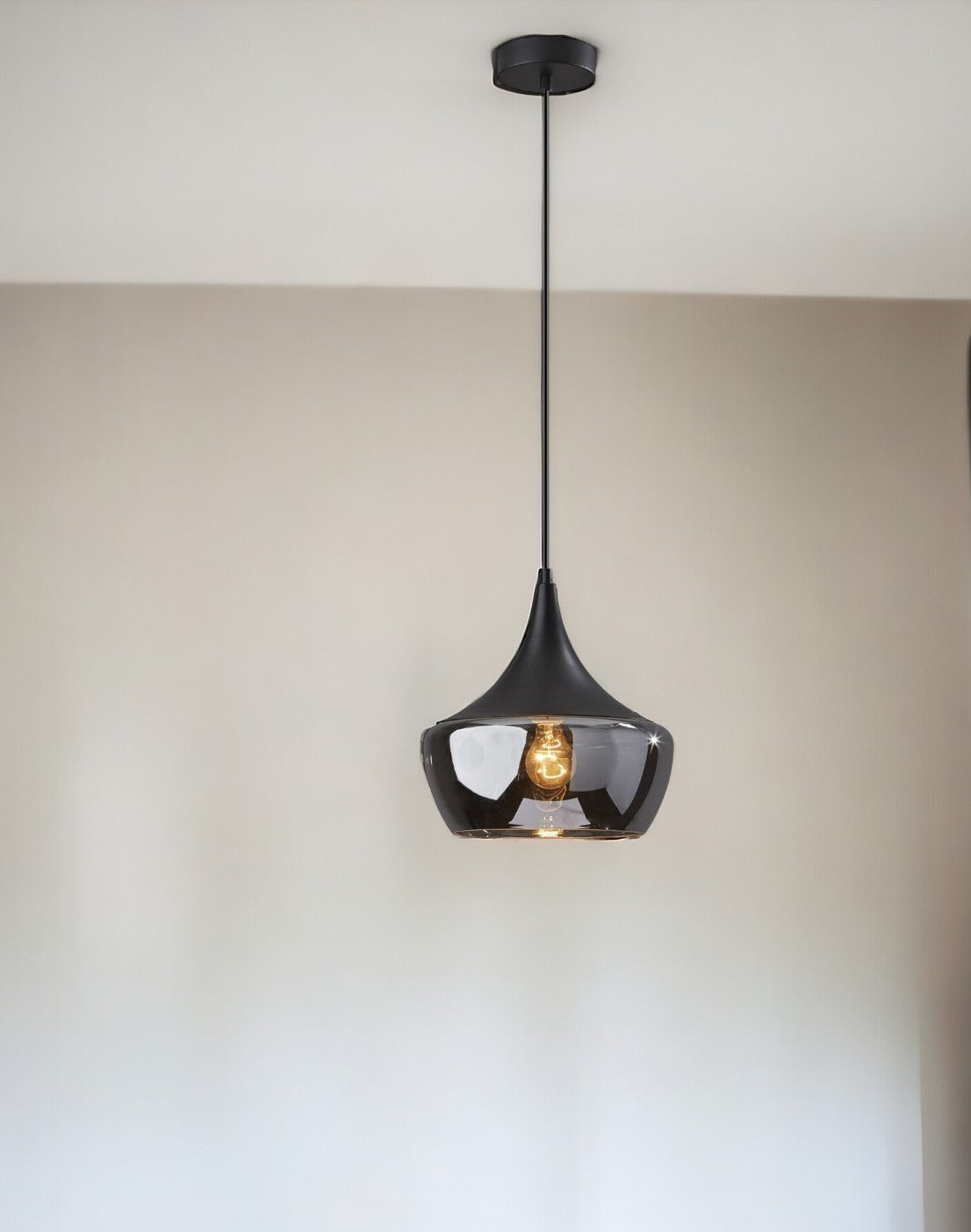 Gnome Smoked Glass Black Metal Pendant Lamp-1