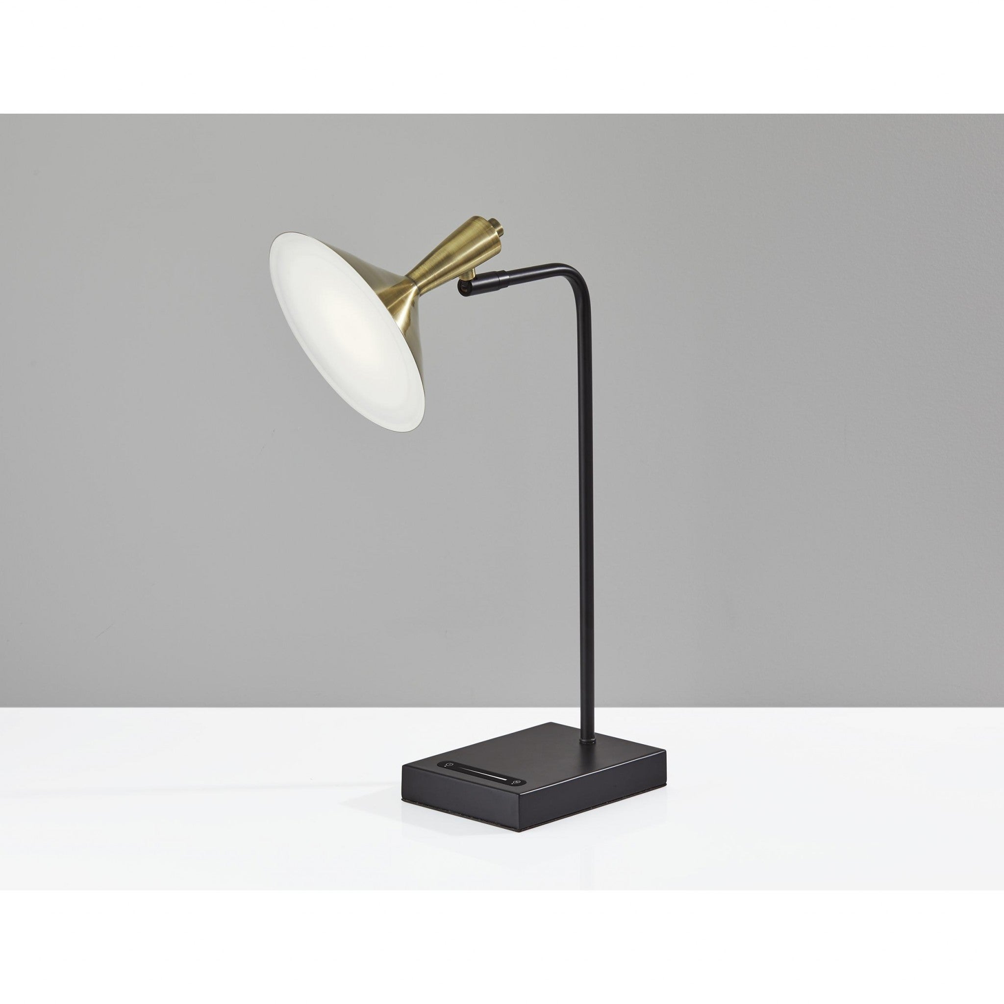 22" Black Metal LED Desk Table Lamp With USB And Antiqued Brass Cone Shade-4