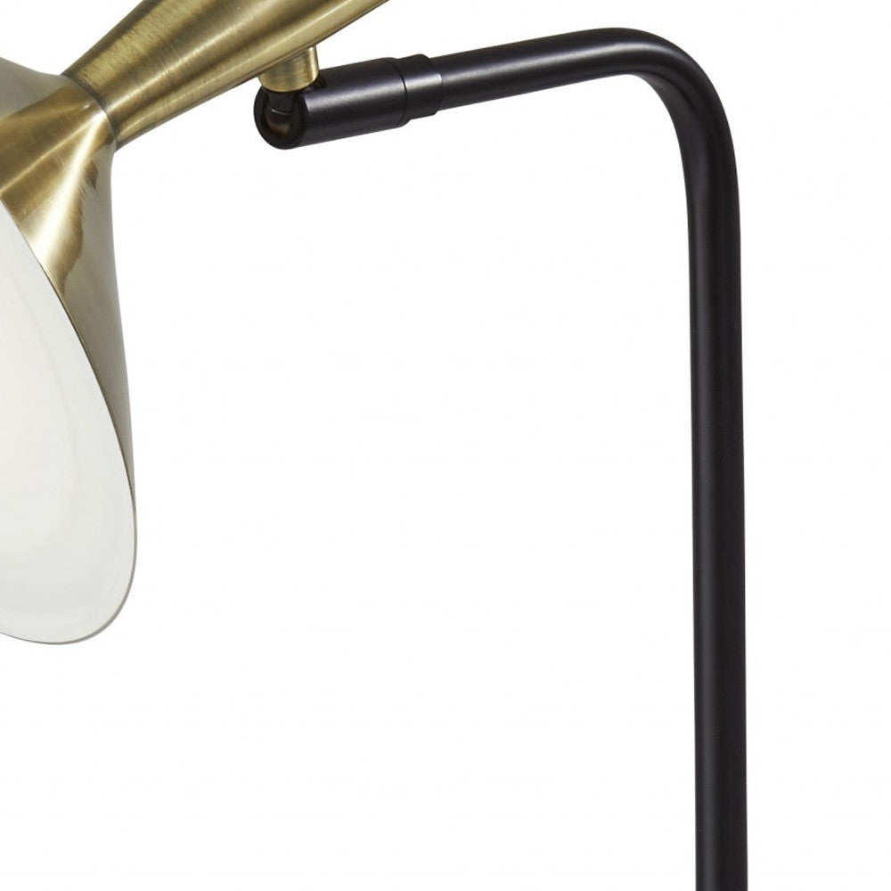 22" Black Metal LED Desk Table Lamp With USB And Antiqued Brass Cone Shade-2