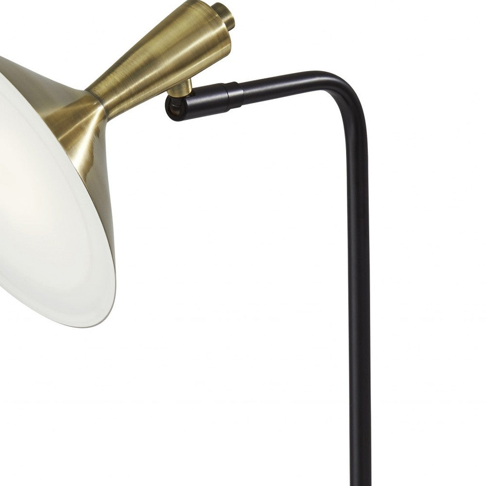 22" Black Metal LED Desk Table Lamp With USB And Antiqued Brass Cone Shade-3