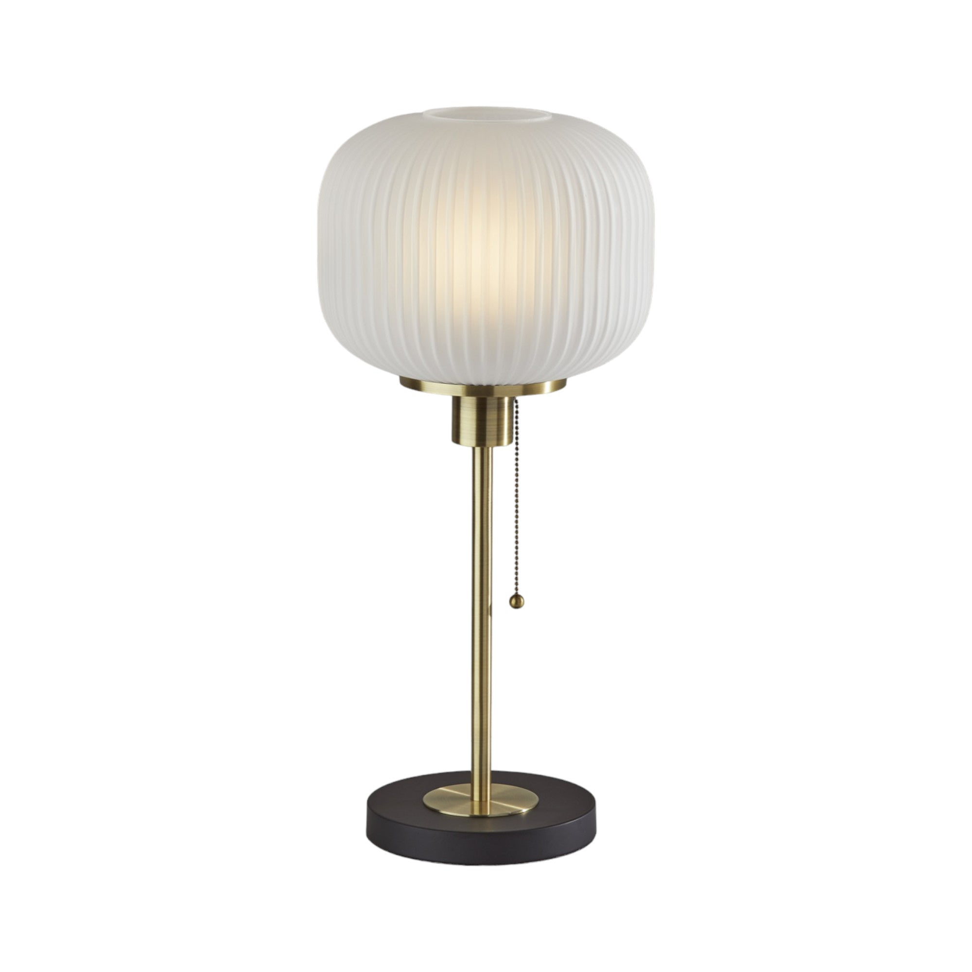 22" Antiqued Brass Table Lamp With White Ribbed Frosted Glass Dome Shade-1