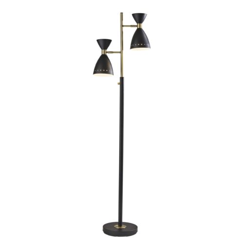 Two Light Brass Cinch Floor Lamp in Black Metal-0