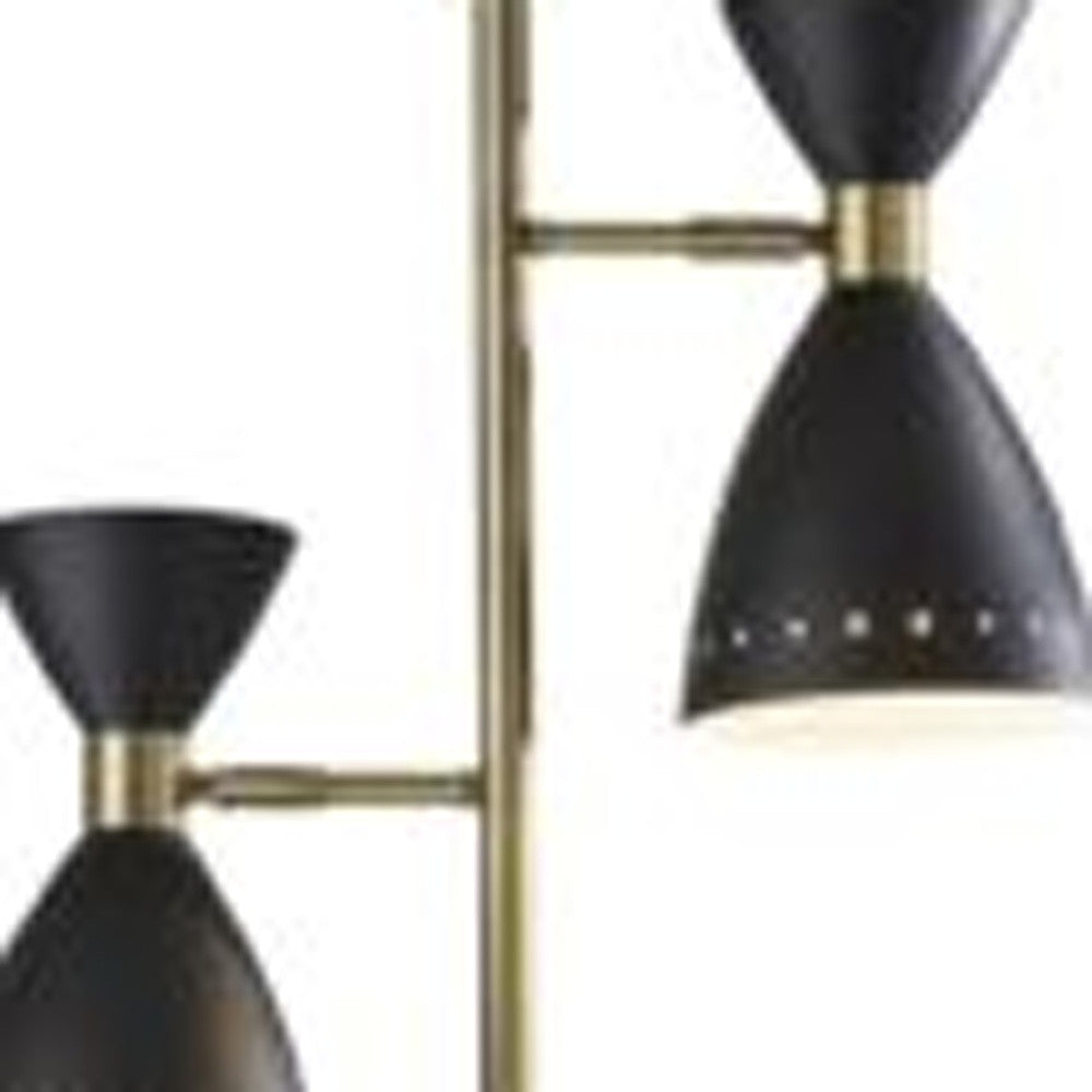 Two Light Brass Cinch Floor Lamp in Black Metal-1