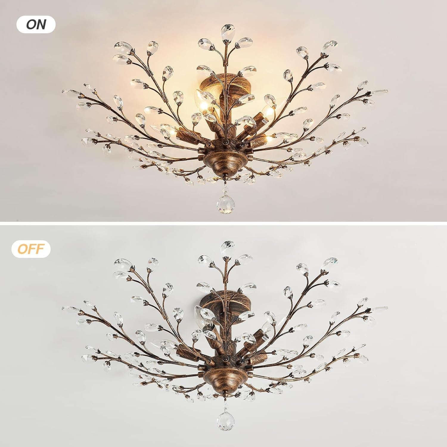 Five Light Vintage Crystal Chandelier Bronze Fixture-3