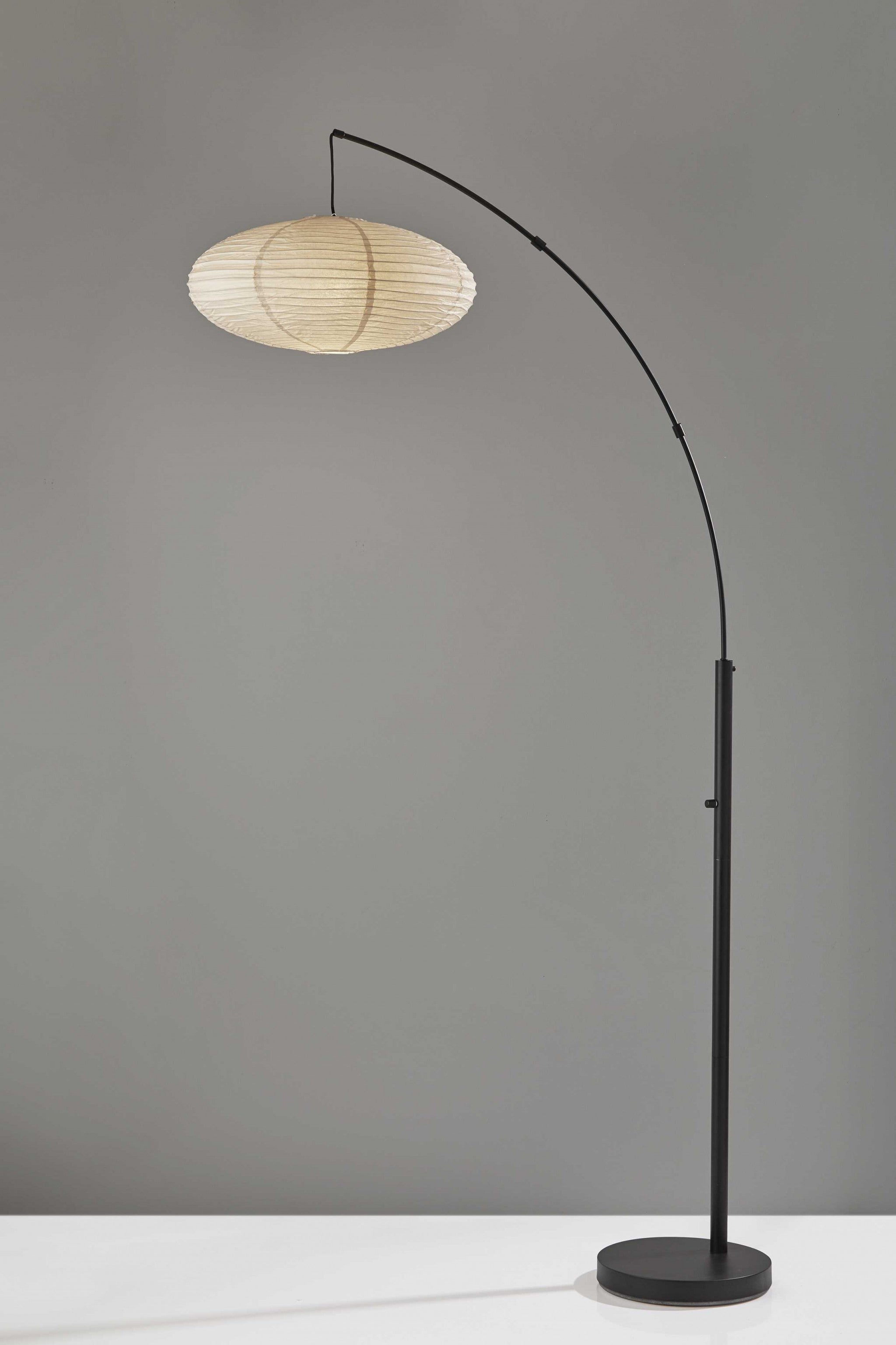 80" Black Arc Floor Lamp With Beige Solid Color Globe Shade-6