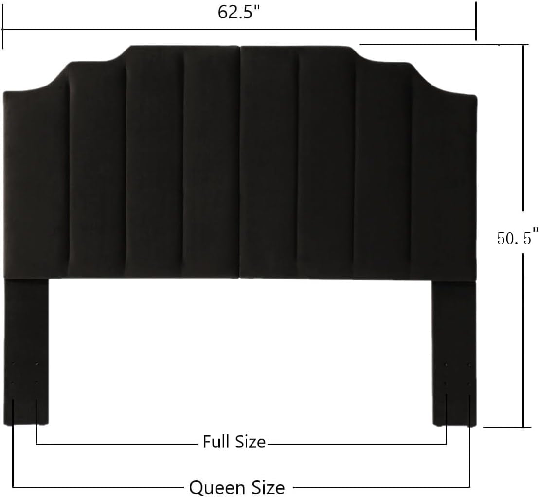 Elegant Black Velvet Tufted Queen Headboard with Curved Design