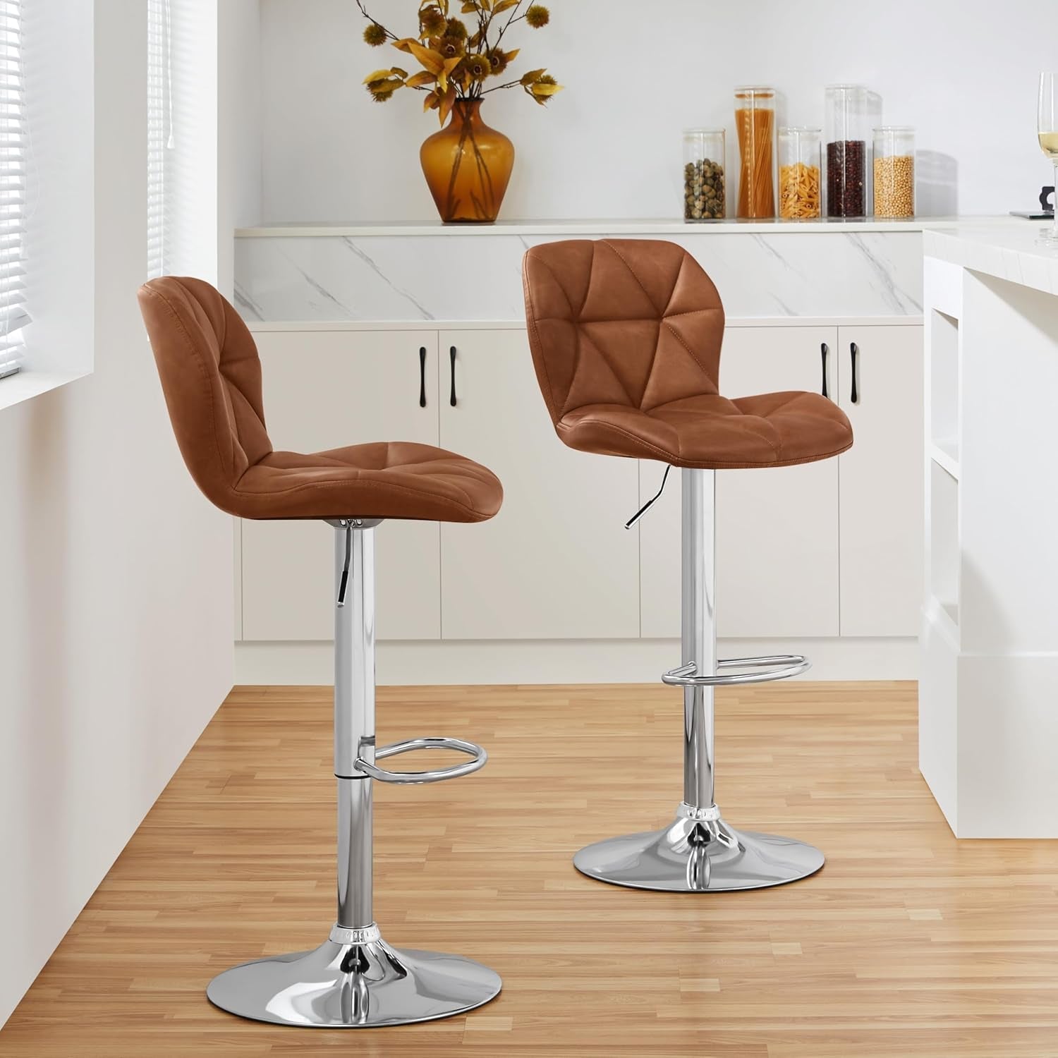 Bar Stools Set Of 2 Adjustable PU Leather Backrest Stools