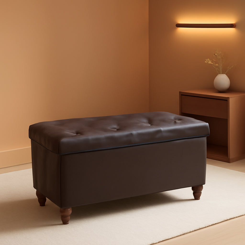 Thirty Inch Durable Storage Ottoman Bench Chest Brown