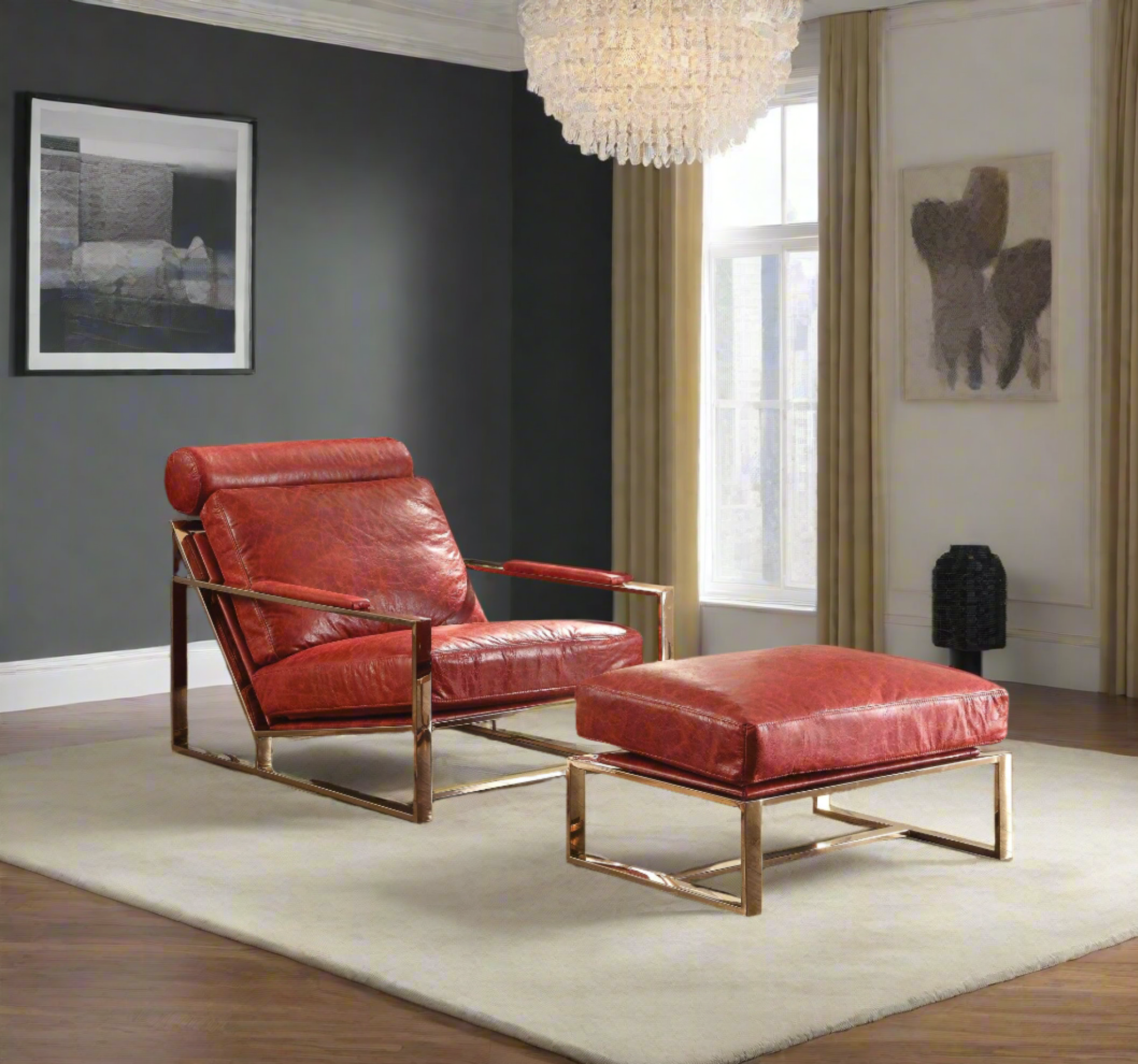 Antique Red Leather Accent Chair