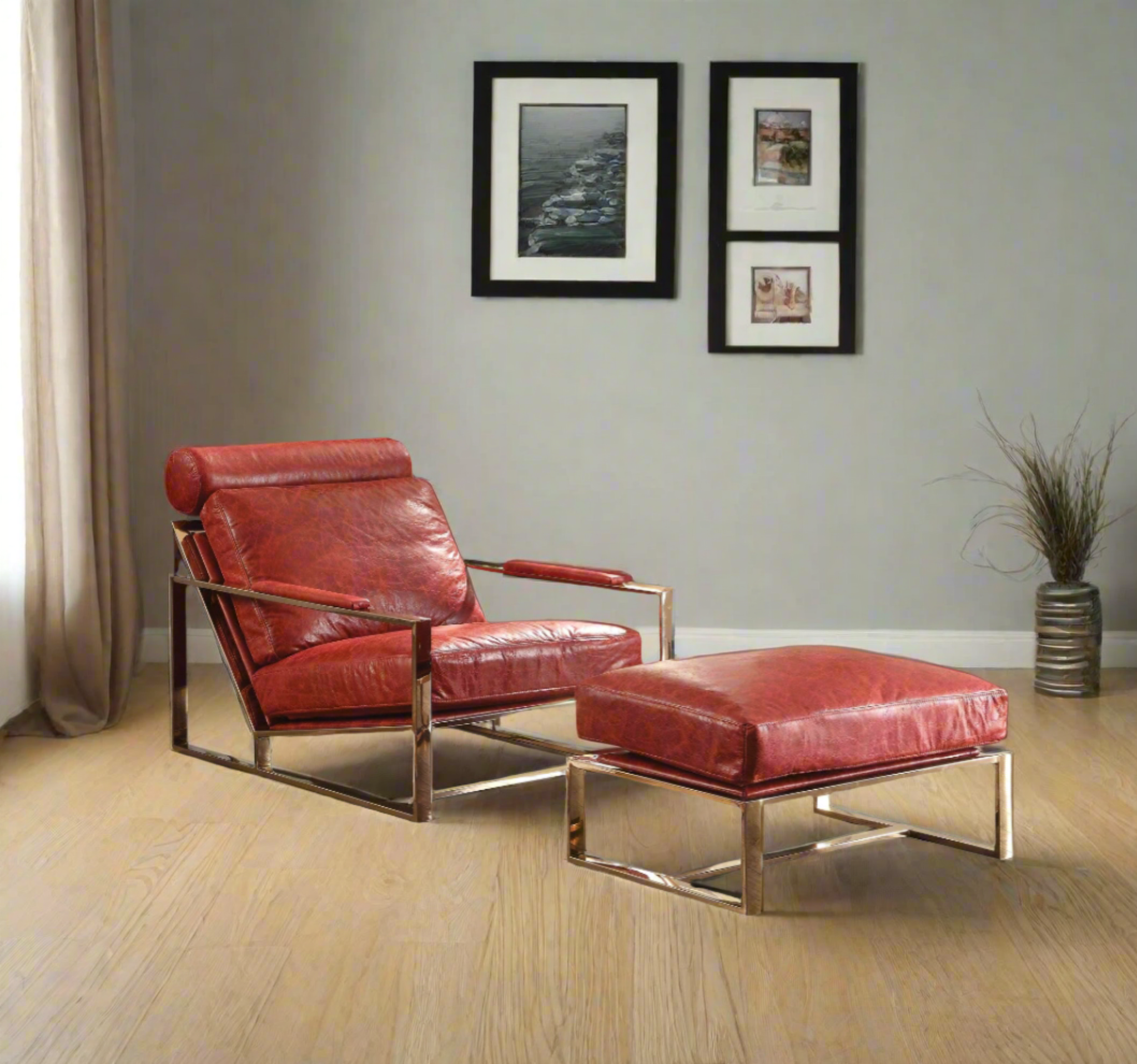 Antique Red Leather Accent Chair