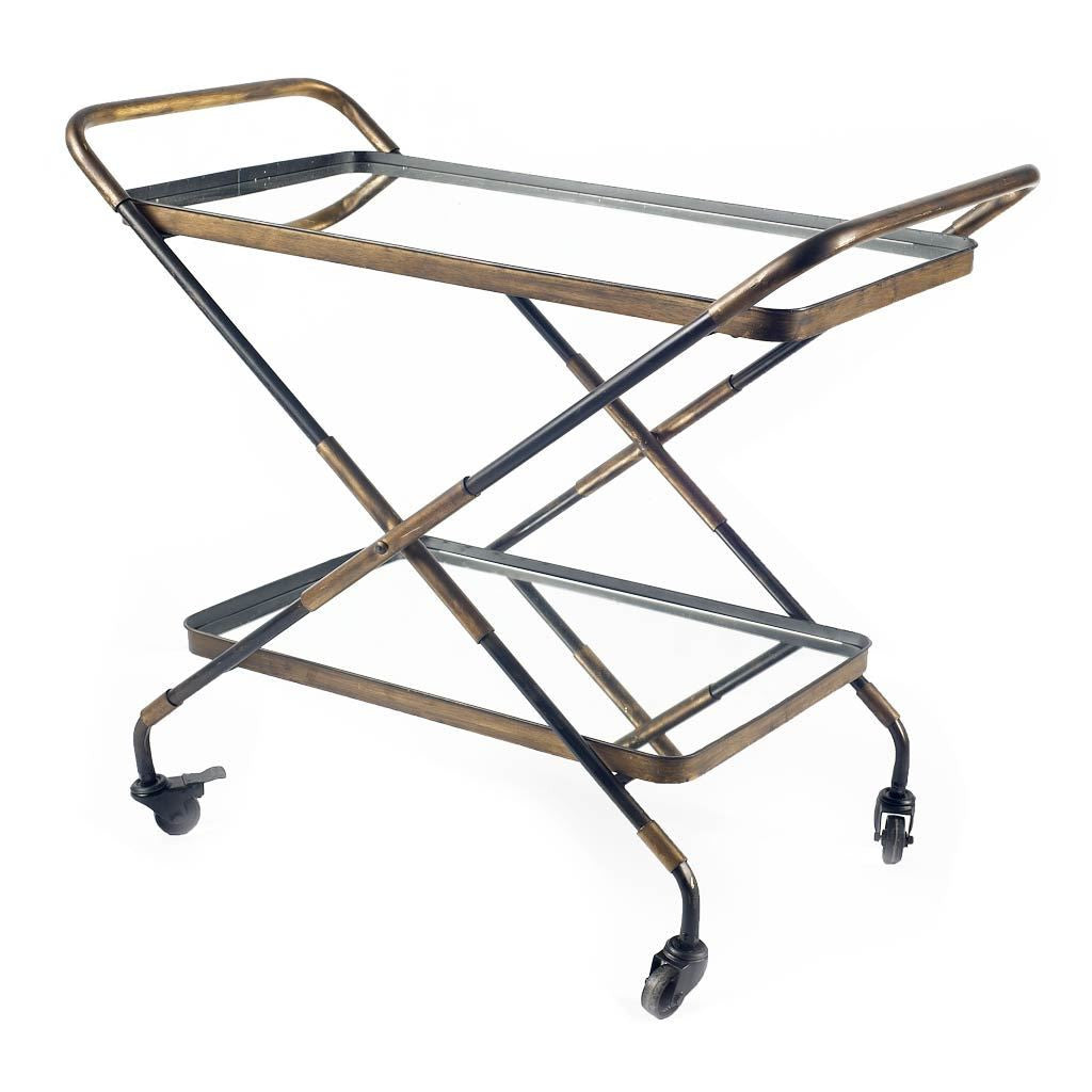 Rectangular Black And Gold Metal With Mirror Glass Shelves Bar Cart-0