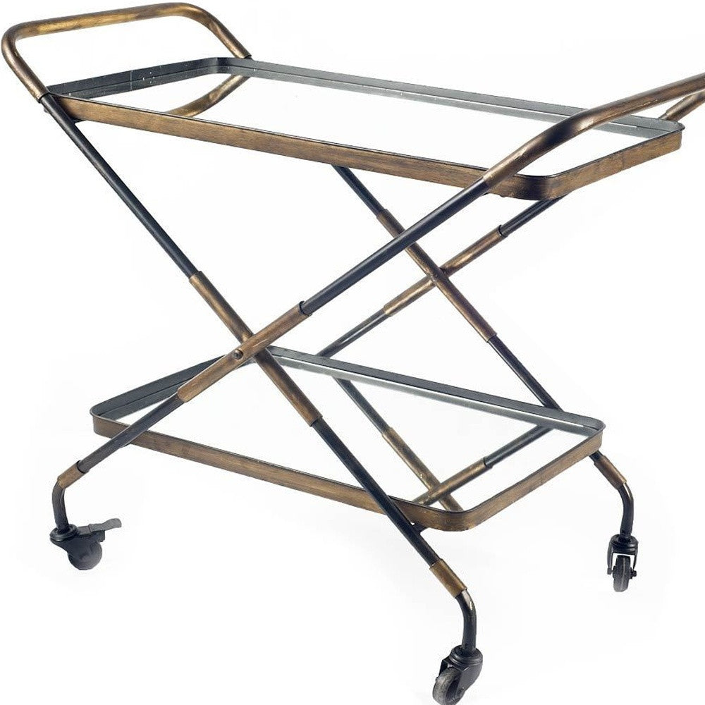 Rectangular Black And Gold Metal With Mirror Glass Shelves Bar Cart-7