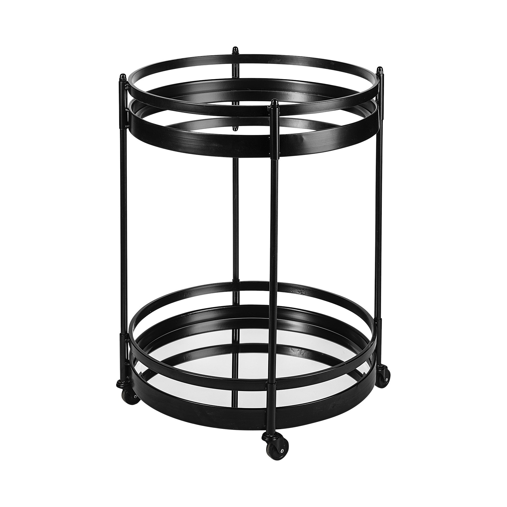 22" Black Metal With Two Mirror Glass Botton Shelves Bar Cart-0