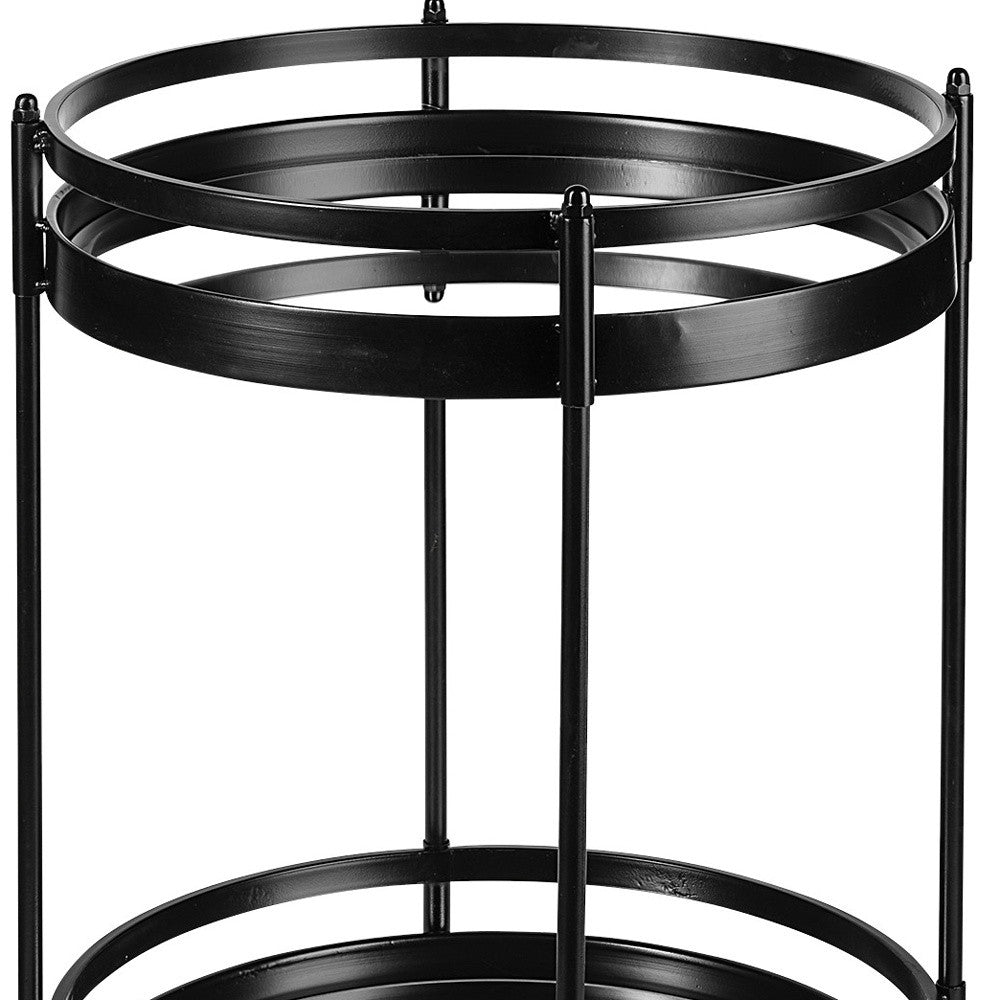 22" Black Metal With Two Mirror Glass Botton Shelves Bar Cart-4