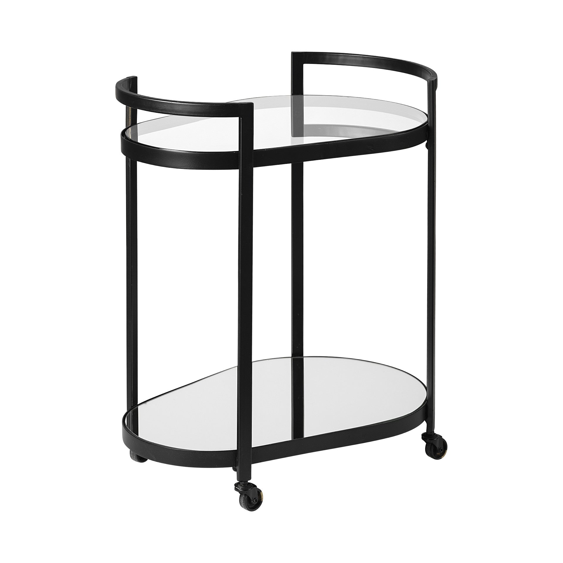 Cyclider Black Metal With Two Mirror Glass Shelves Bar Cart-0