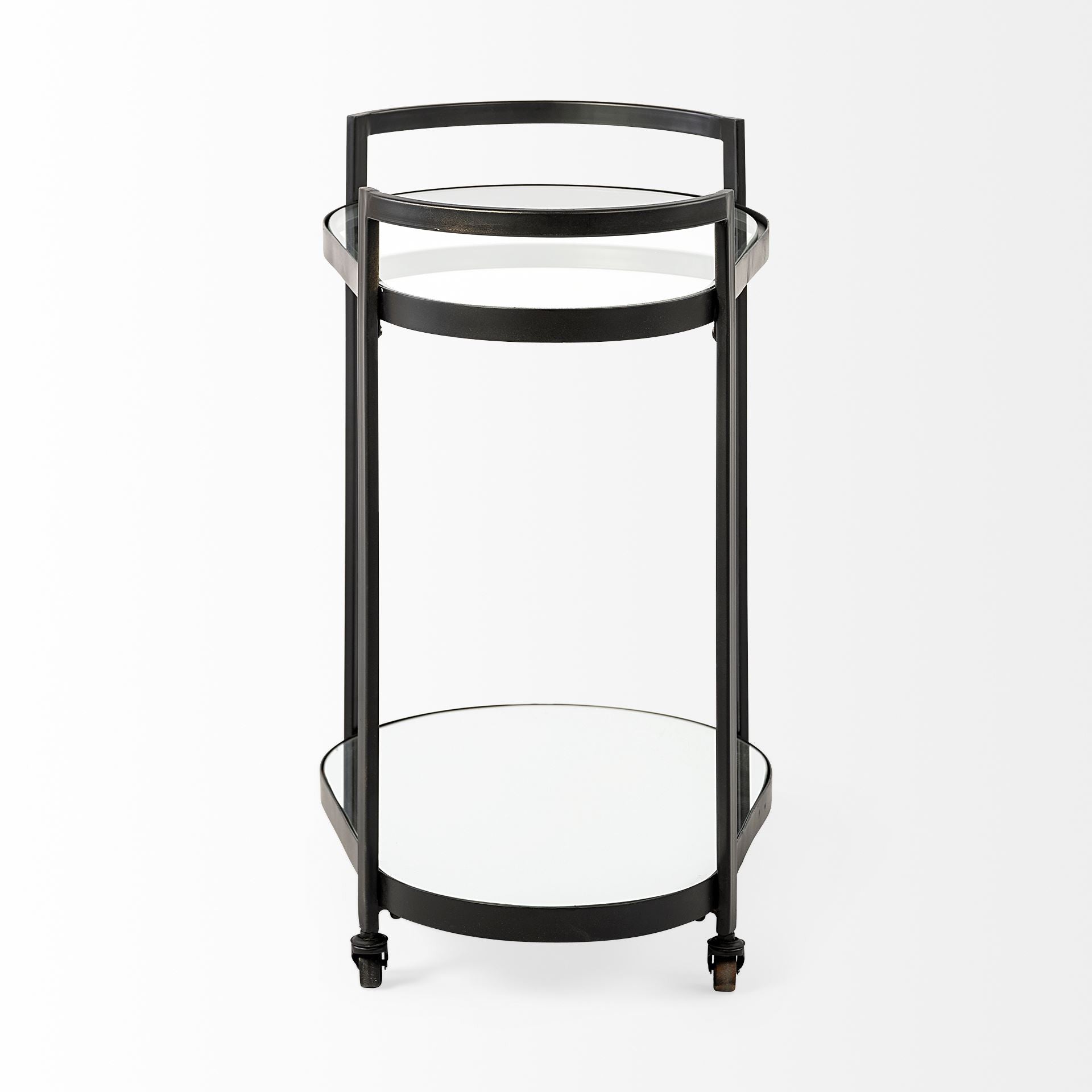 Cyclider Black Metal With Two Mirror Glass Shelves Bar Cart-1