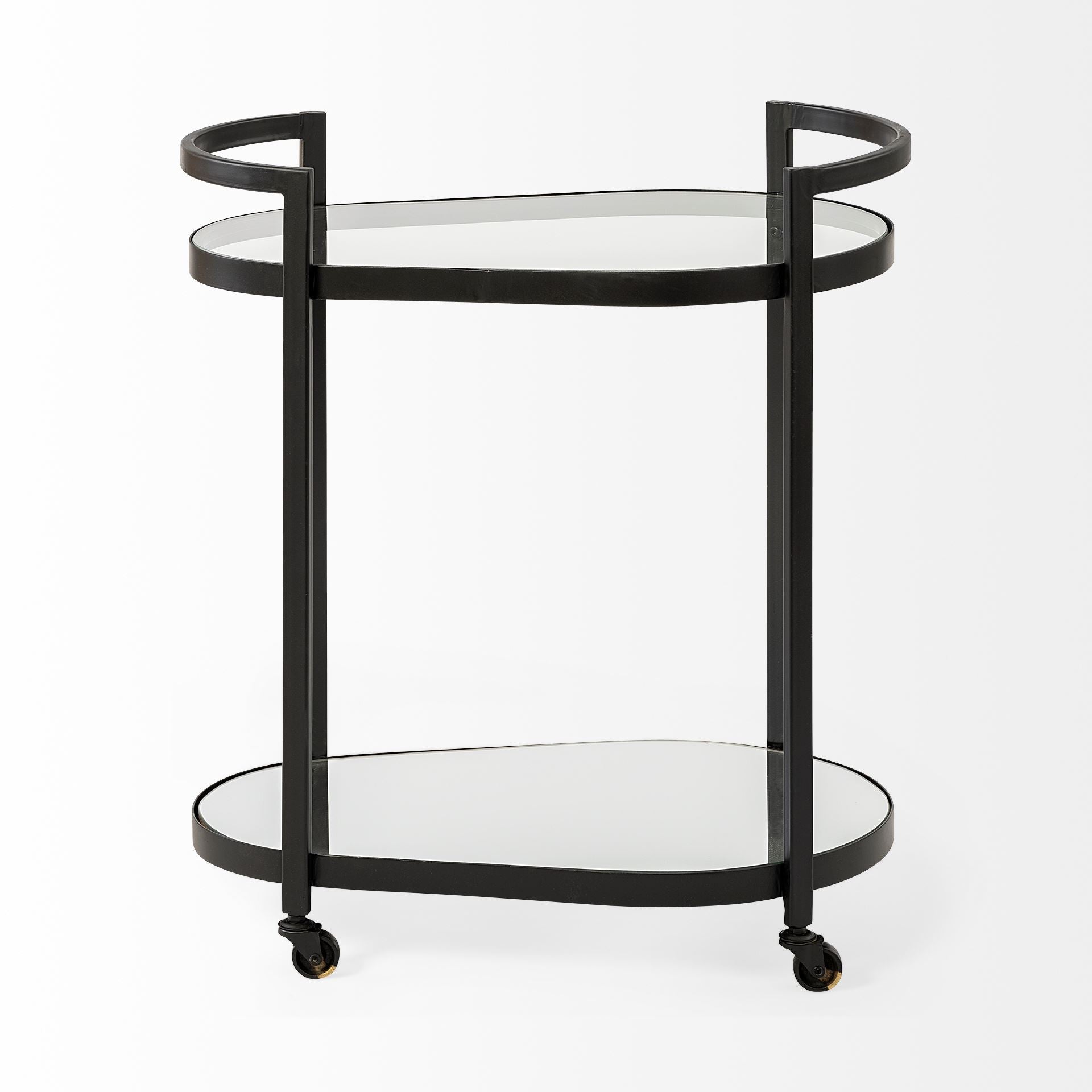 Cyclider Black Metal With Two Mirror Glass Shelves Bar Cart-2