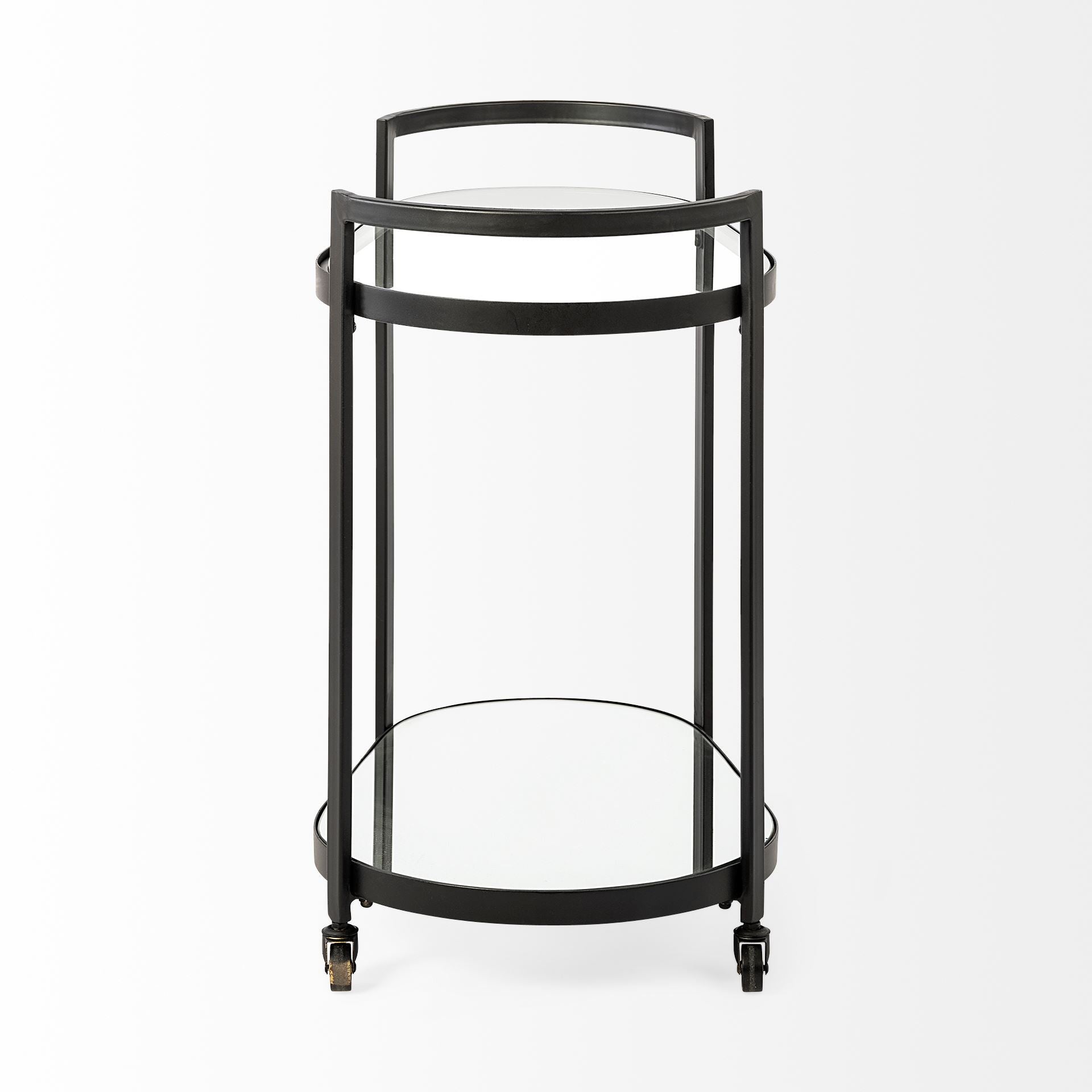 Cyclider Black Metal With Two Mirror Glass Shelves Bar Cart-3