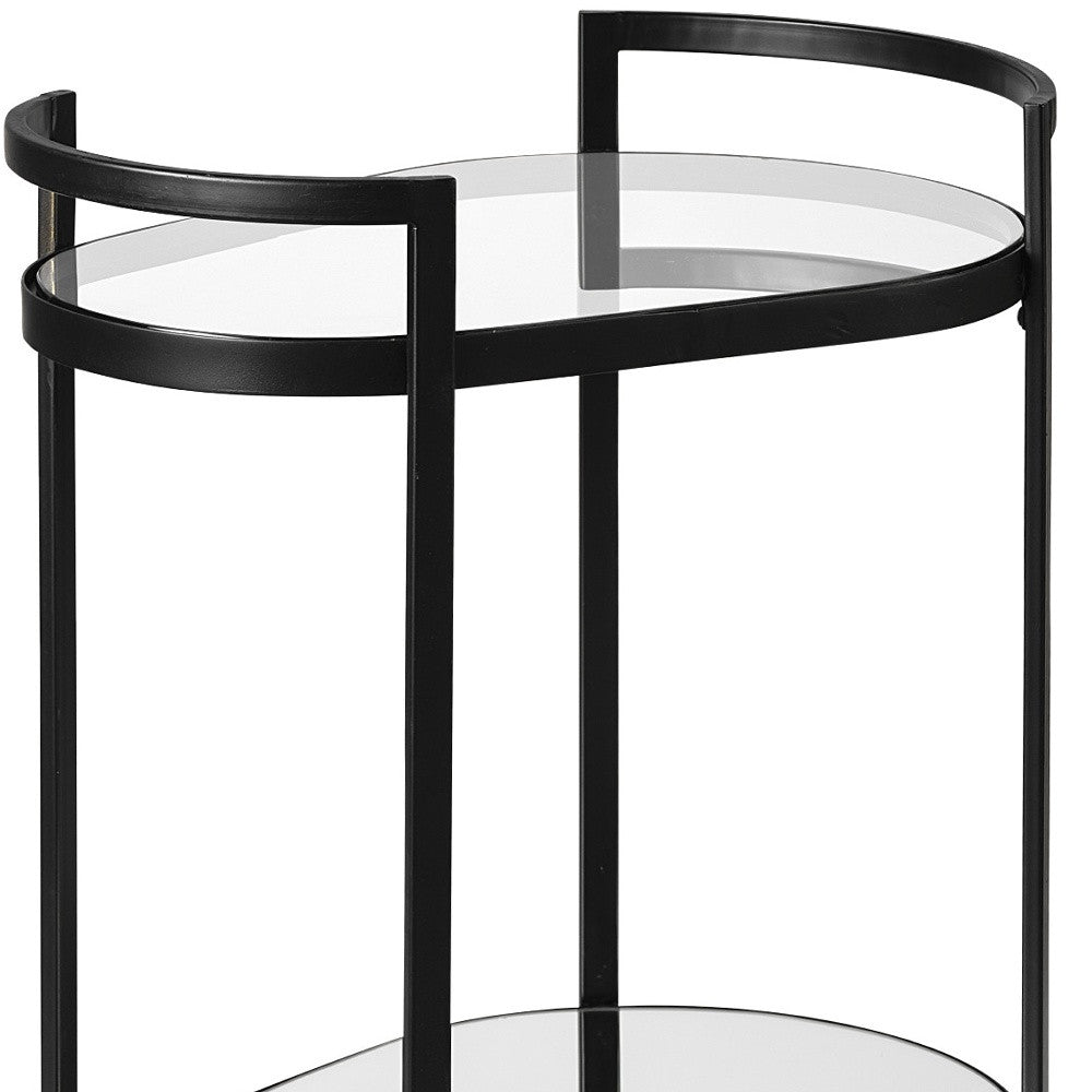 Cyclider Black Metal With Two Mirror Glass Shelves Bar Cart-5