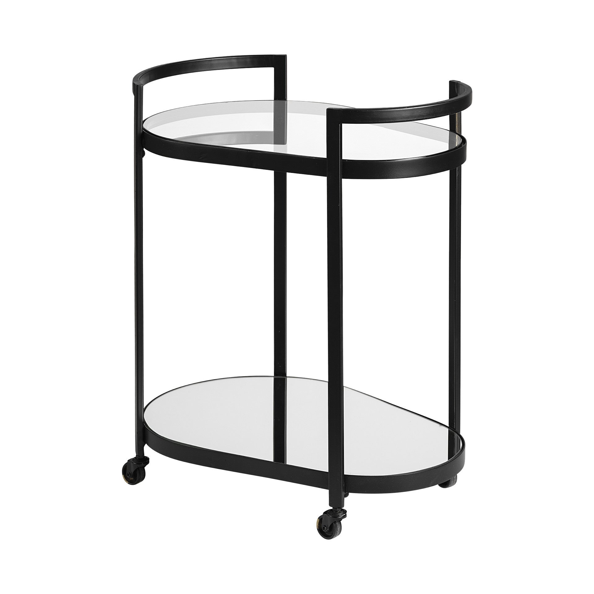 Cyclider Black Metal With Two Mirror Glass Shelves Bar Cart-6