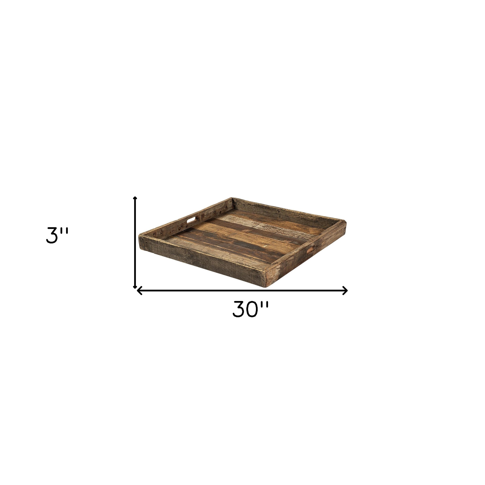 30" Brown Square Reclaimed Wood Serving Tray With Handles-6