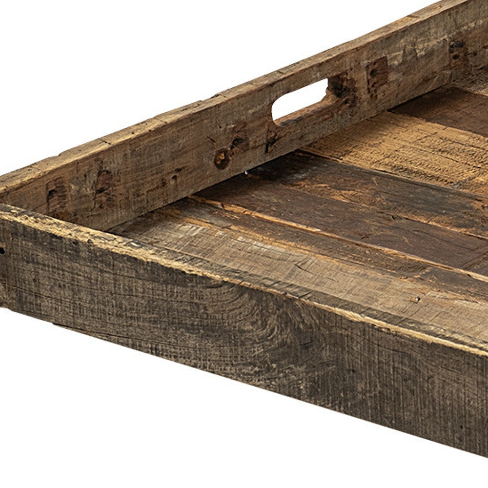 30" Brown Square Reclaimed Wood Serving Tray With Handles-3