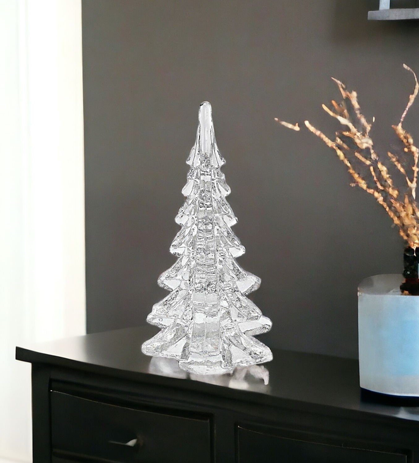 10" Mouth Blown Clear Glass Christmas Tree Sculpture-2