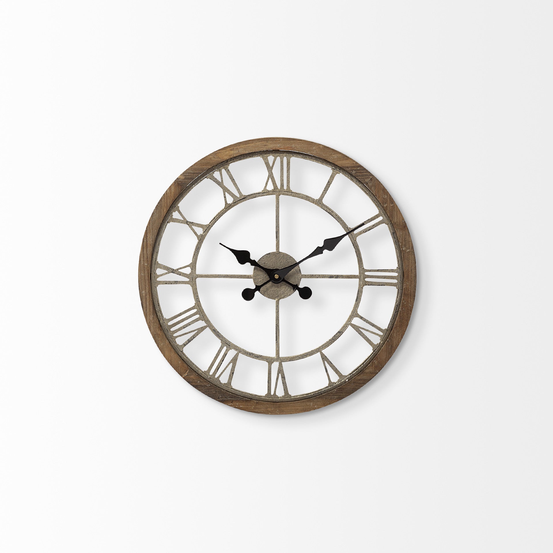 19" Whitewash Brown Round Modern Farm Wall Clock-3