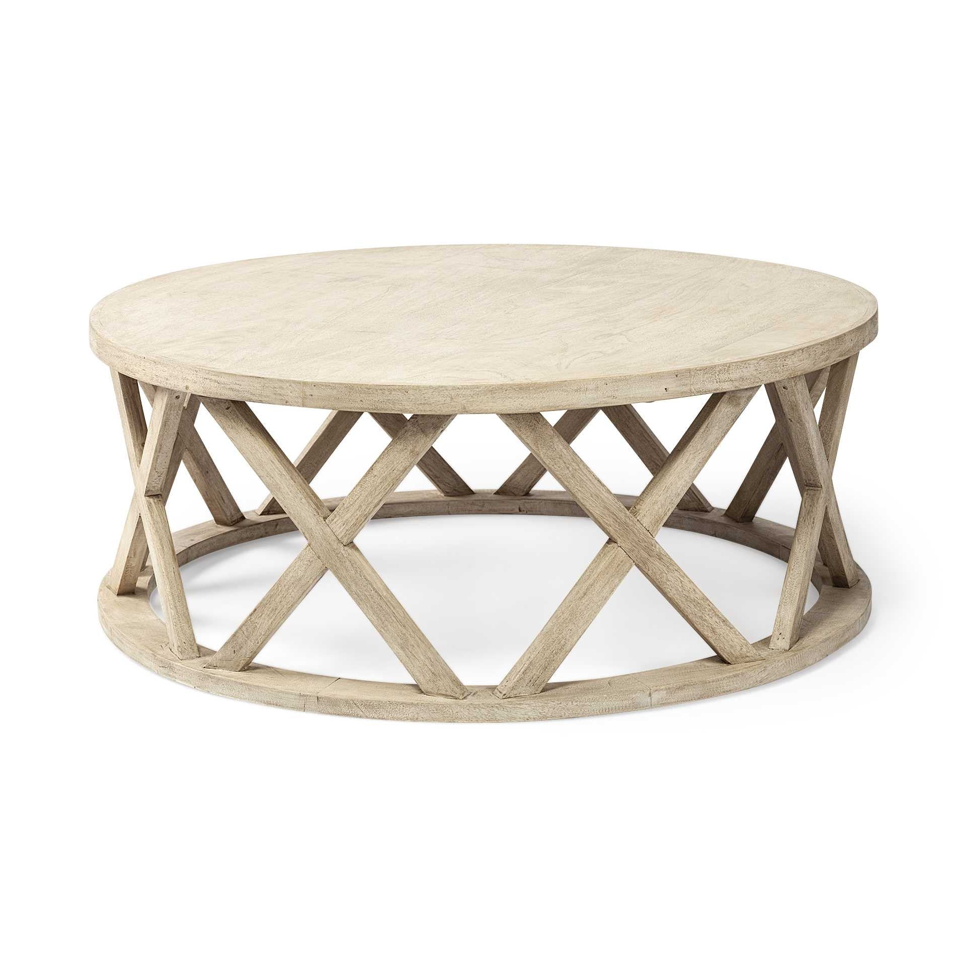 46" White Solid Wood Round Coffee Table-0