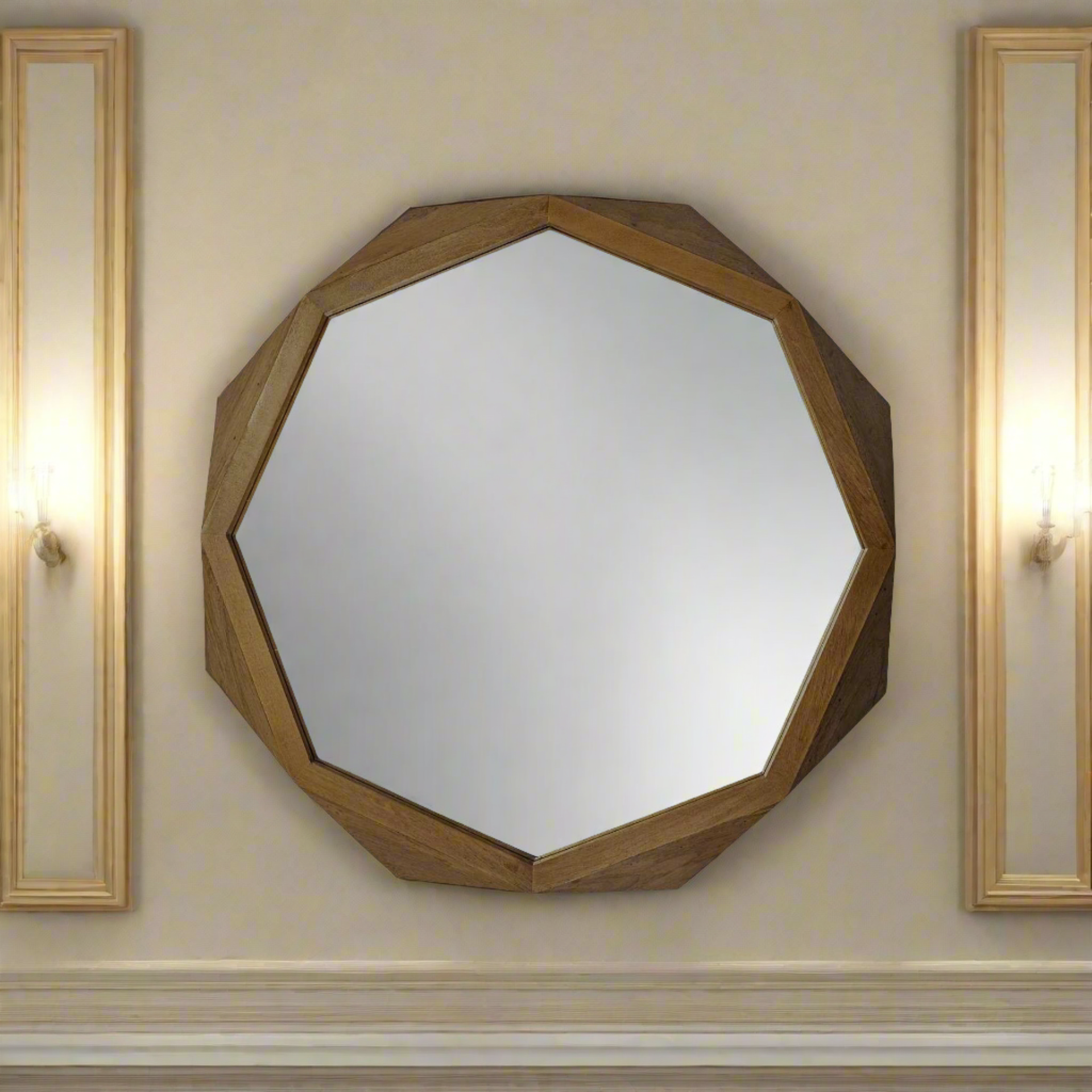 32" Octagon Wooden Frame Wall Mirror