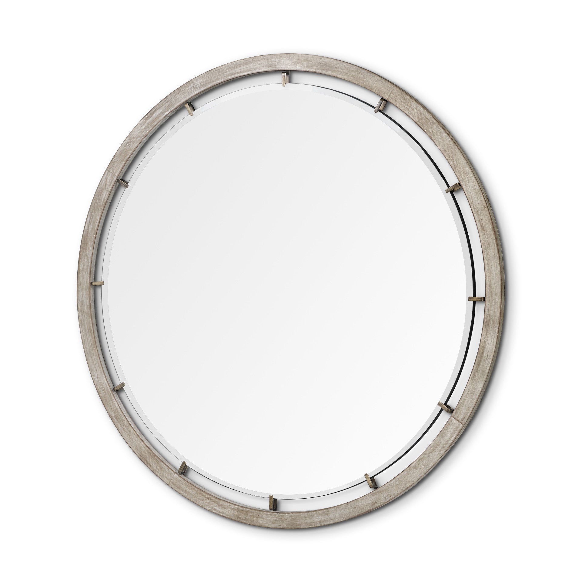 54" Brown Wood and Metal Round Framed Accent Mirror-2