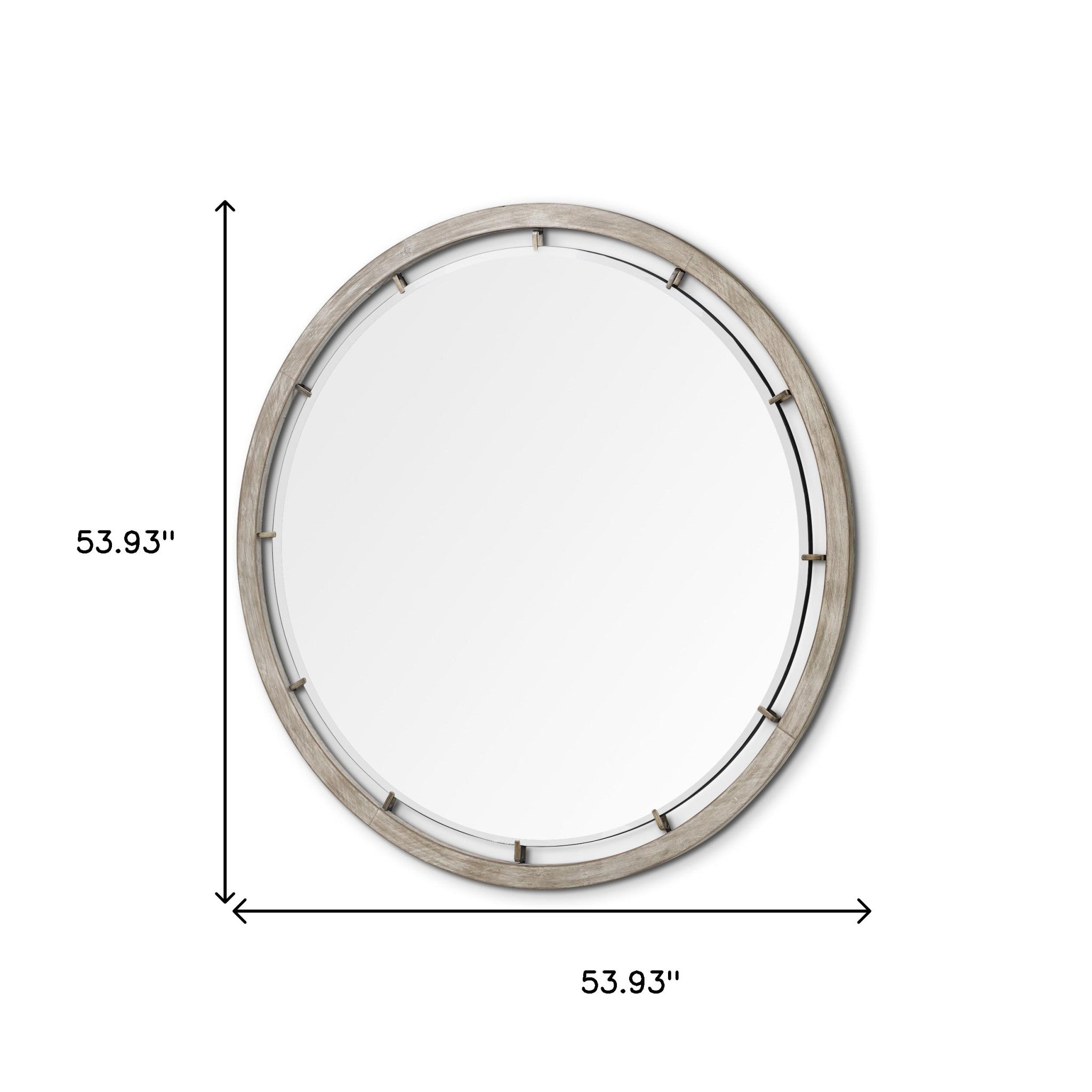 54" Brown Wood and Metal Round Framed Accent Mirror-7