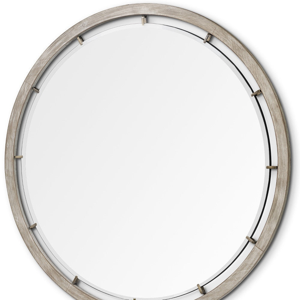 54" Brown Wood and Metal Round Framed Accent Mirror-3