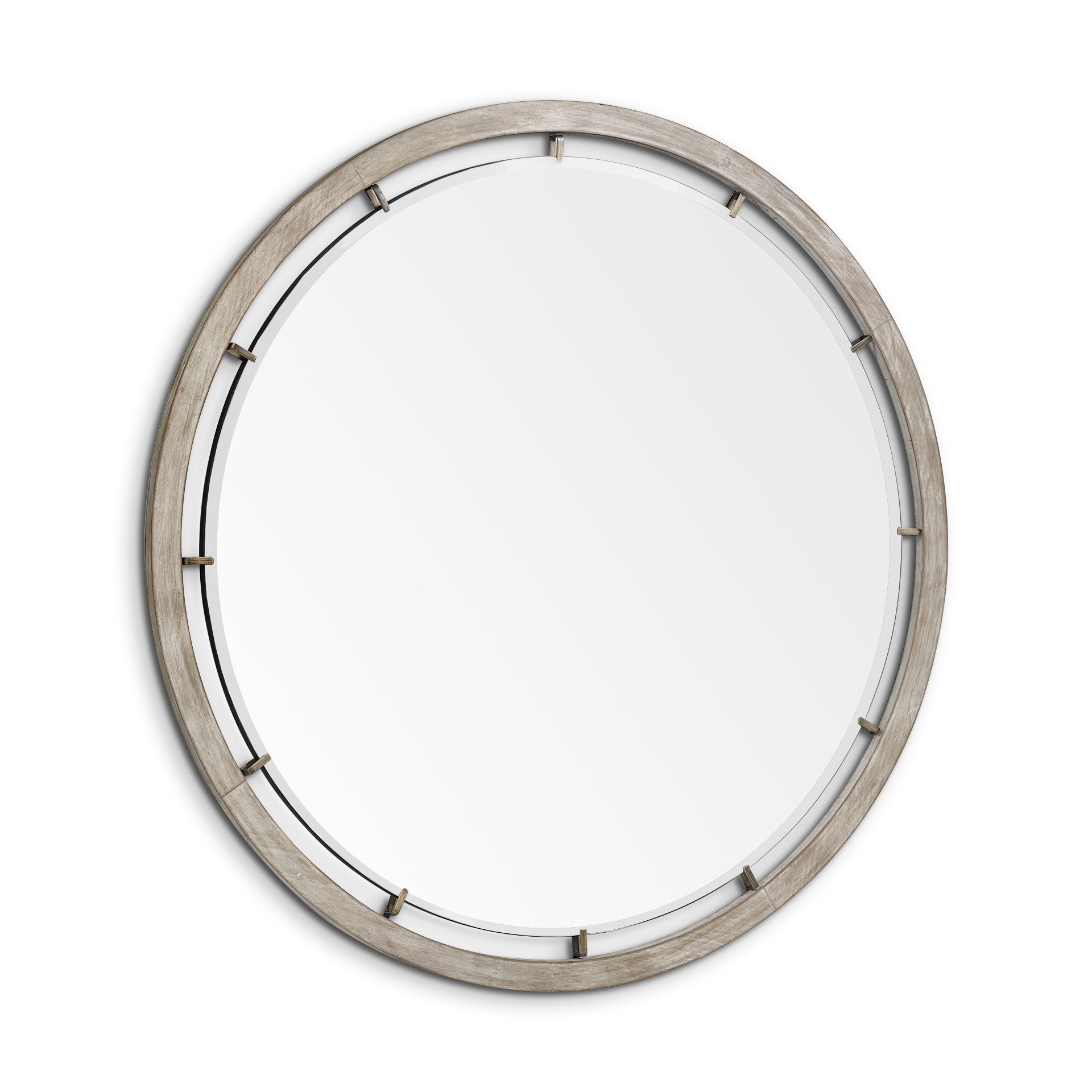 54" Brown Wood and Metal Round Framed Accent Mirror-4