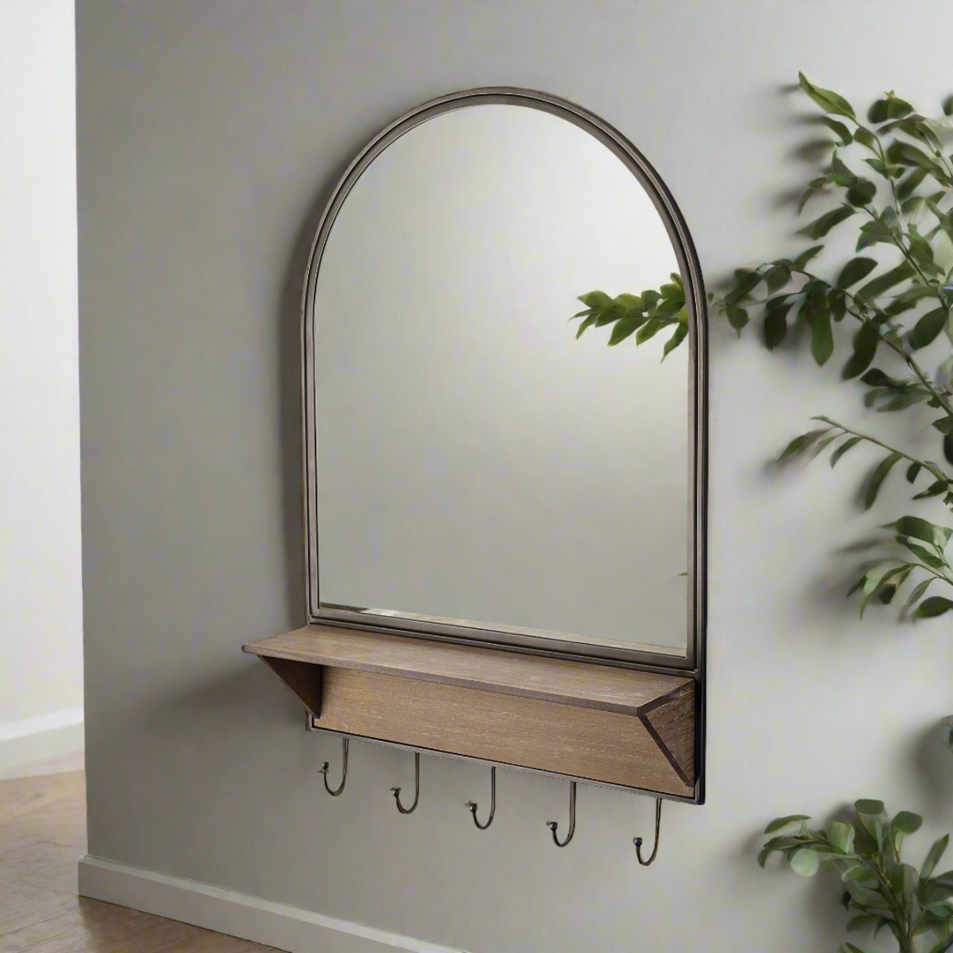 Arch Wood and Metal Frame Wall Mirror