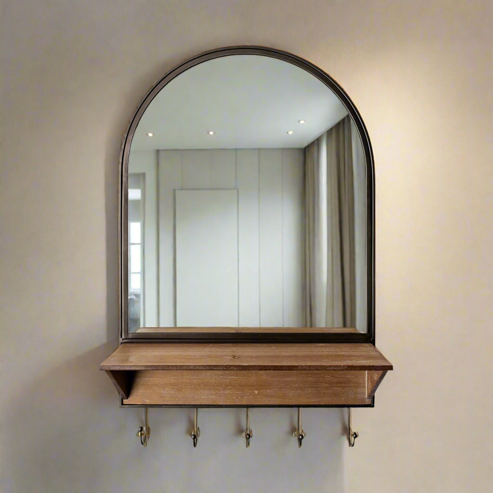 Arch Wood and Metal Frame Wall Mirror