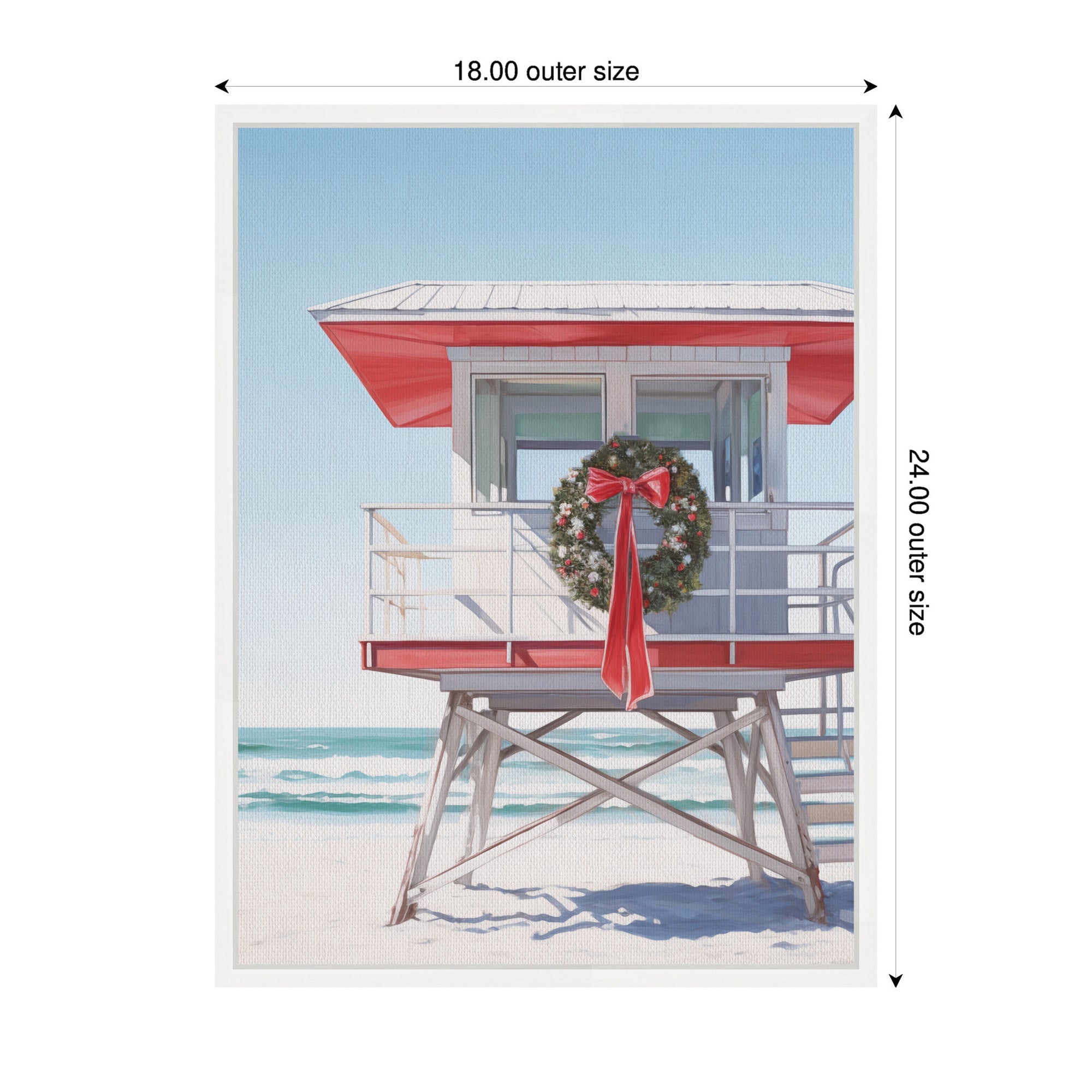 Sylvie Framed Canvas Holiday Wreath Beach Lifeguard Tower by The Creative Bunch Studio
