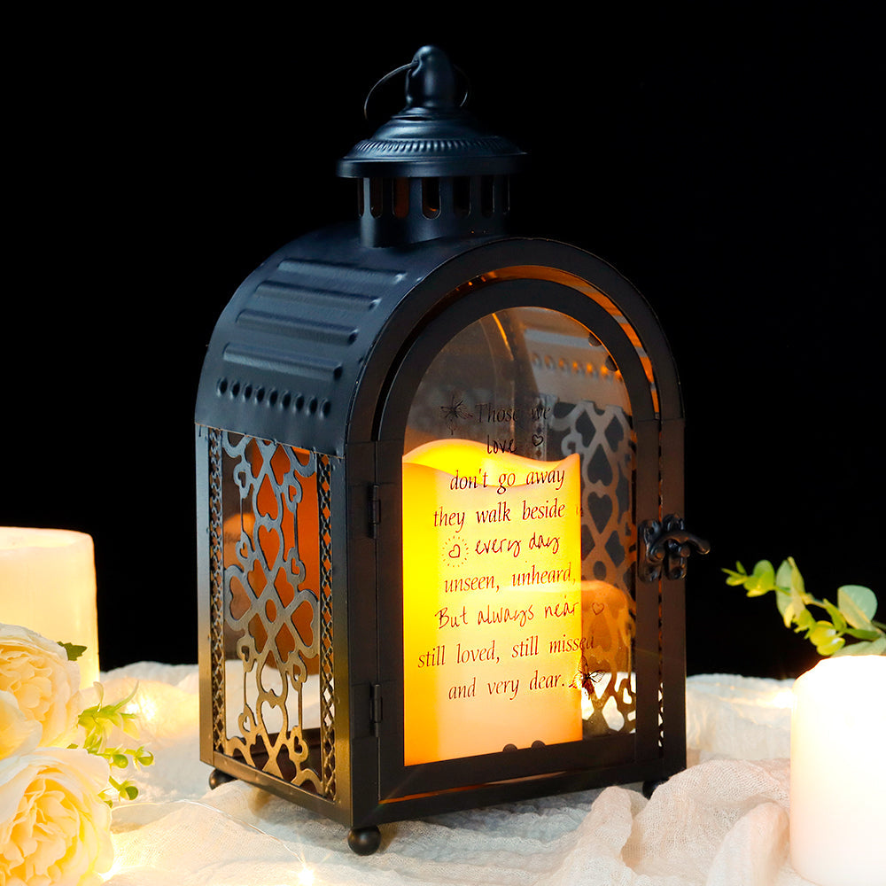 11''High Remembrance Lantern with Timer Candle Bereavement Sympathy Gift Memorial Lantern (Black)-0