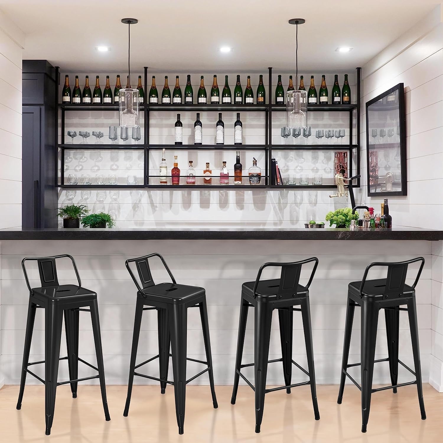 30 Inch Matte Black Metal Bar Stool Set Of 4 With Low Back