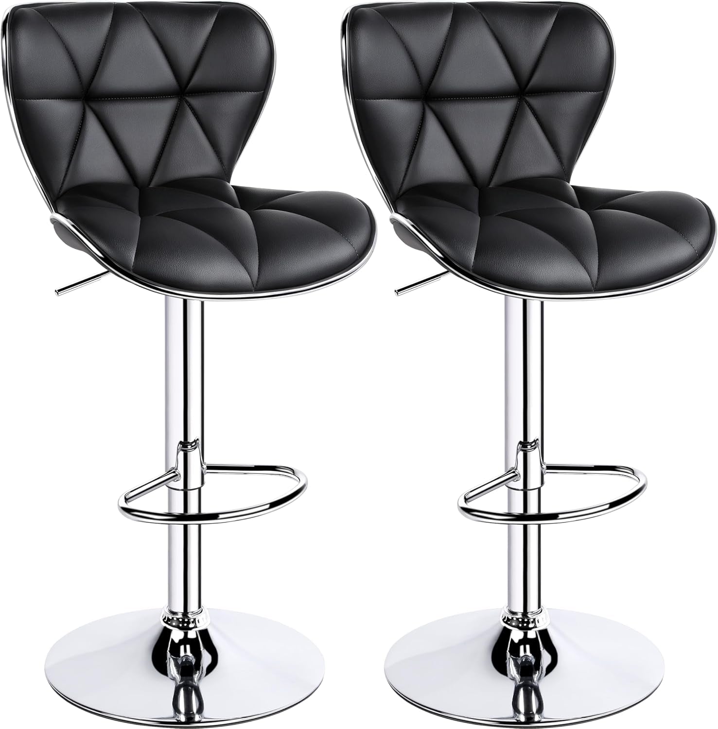 Adjustable Bar Stools Set Of 2 In Black PU Leather