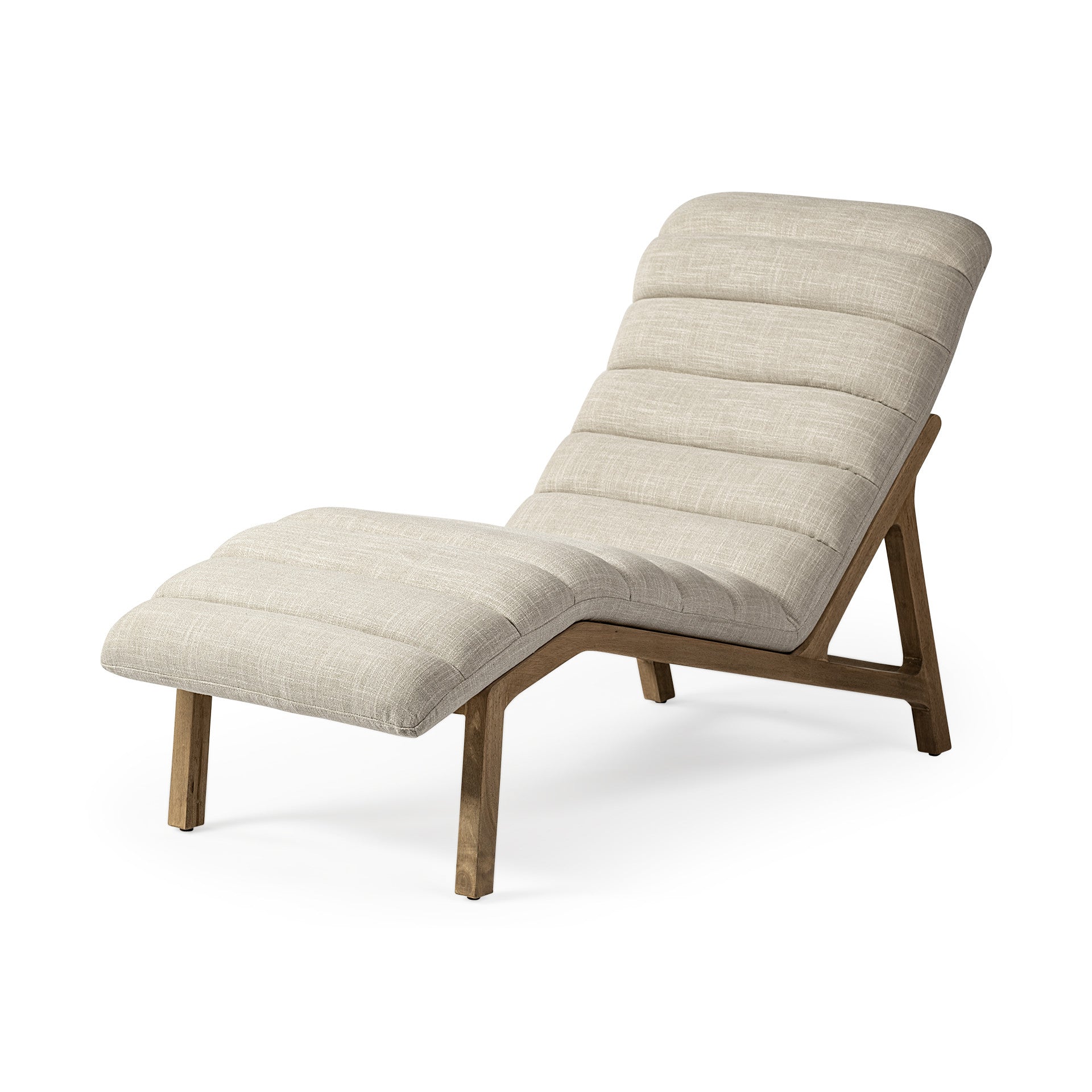 54" Cream And Wood Brown Linen Tufted Lounge Chair-0