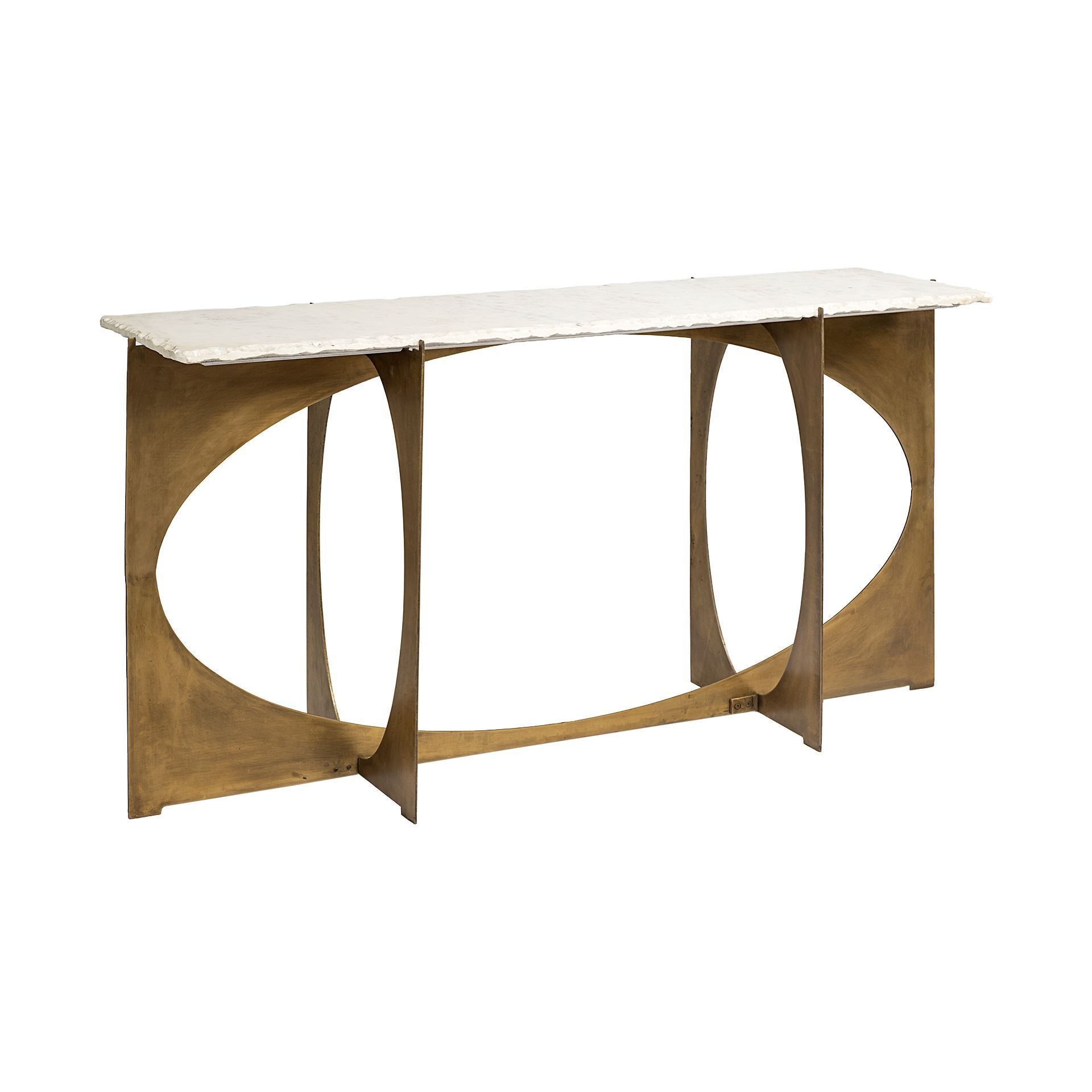 16" White and Gold Genuine Marble 4 Legs Console Table-5