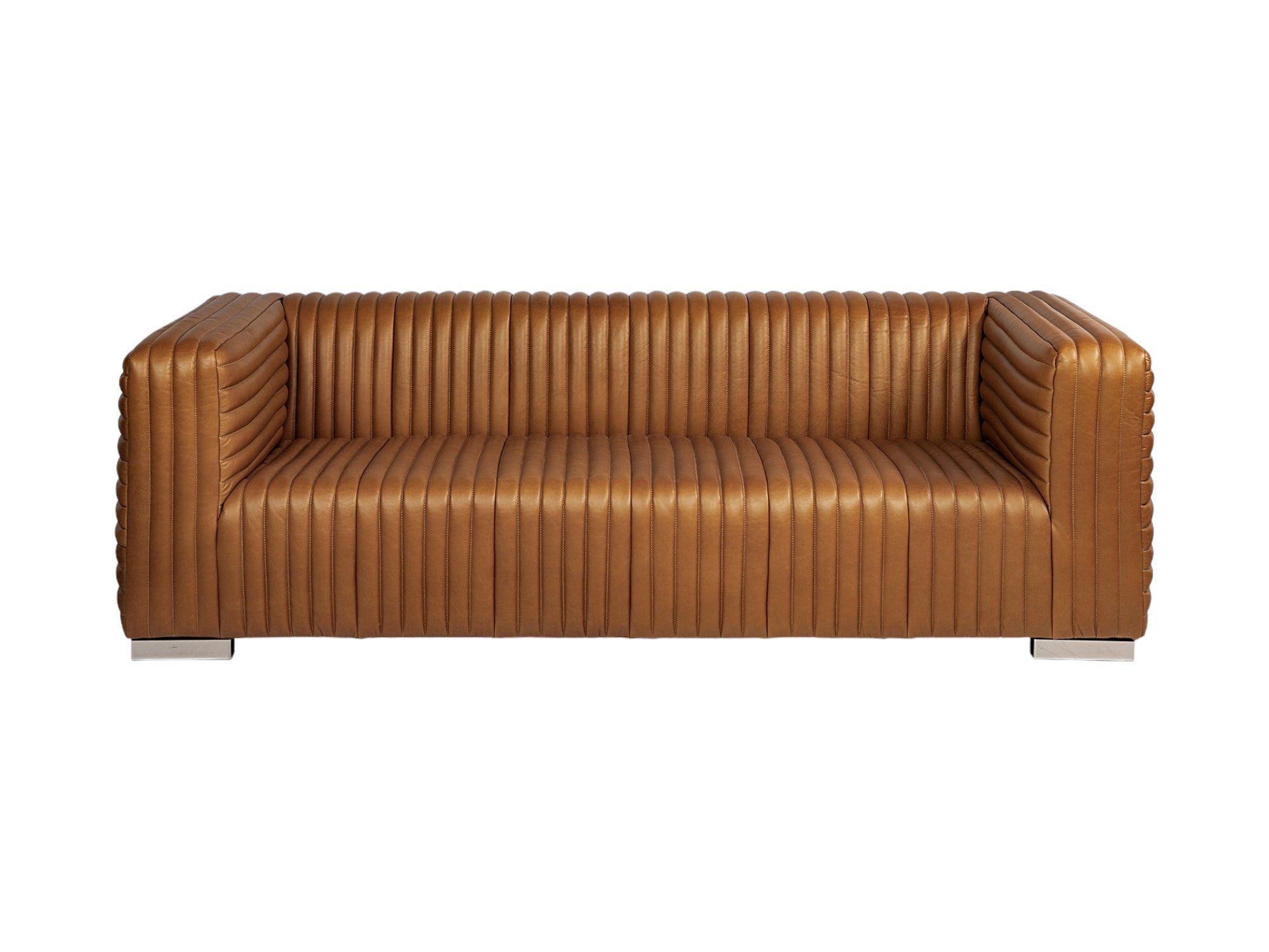 39" Gold Leather Sofa With Silver Metallic Legs-8