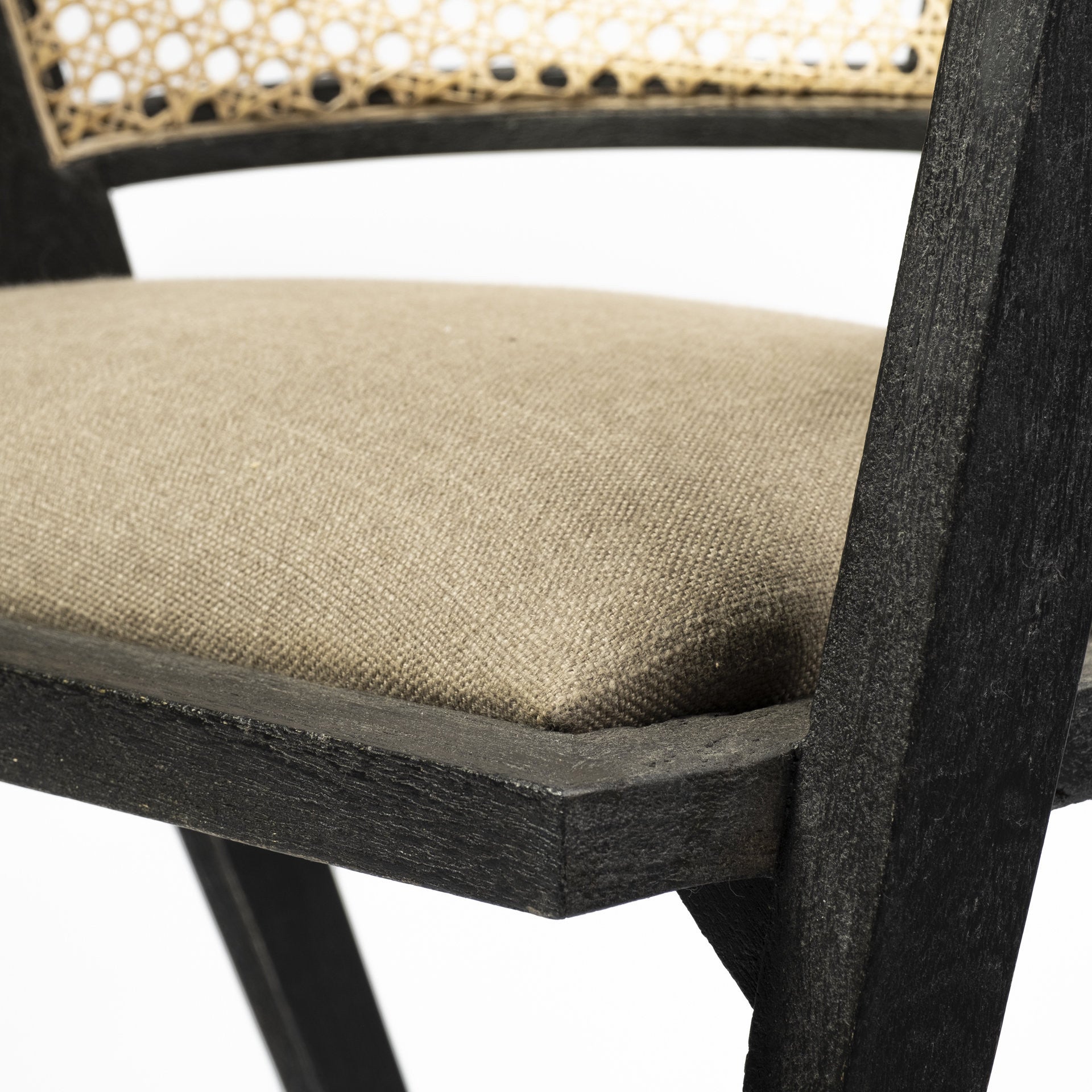 Gray And Black Upholstered Linen Open Back Dining Arm Chair-7