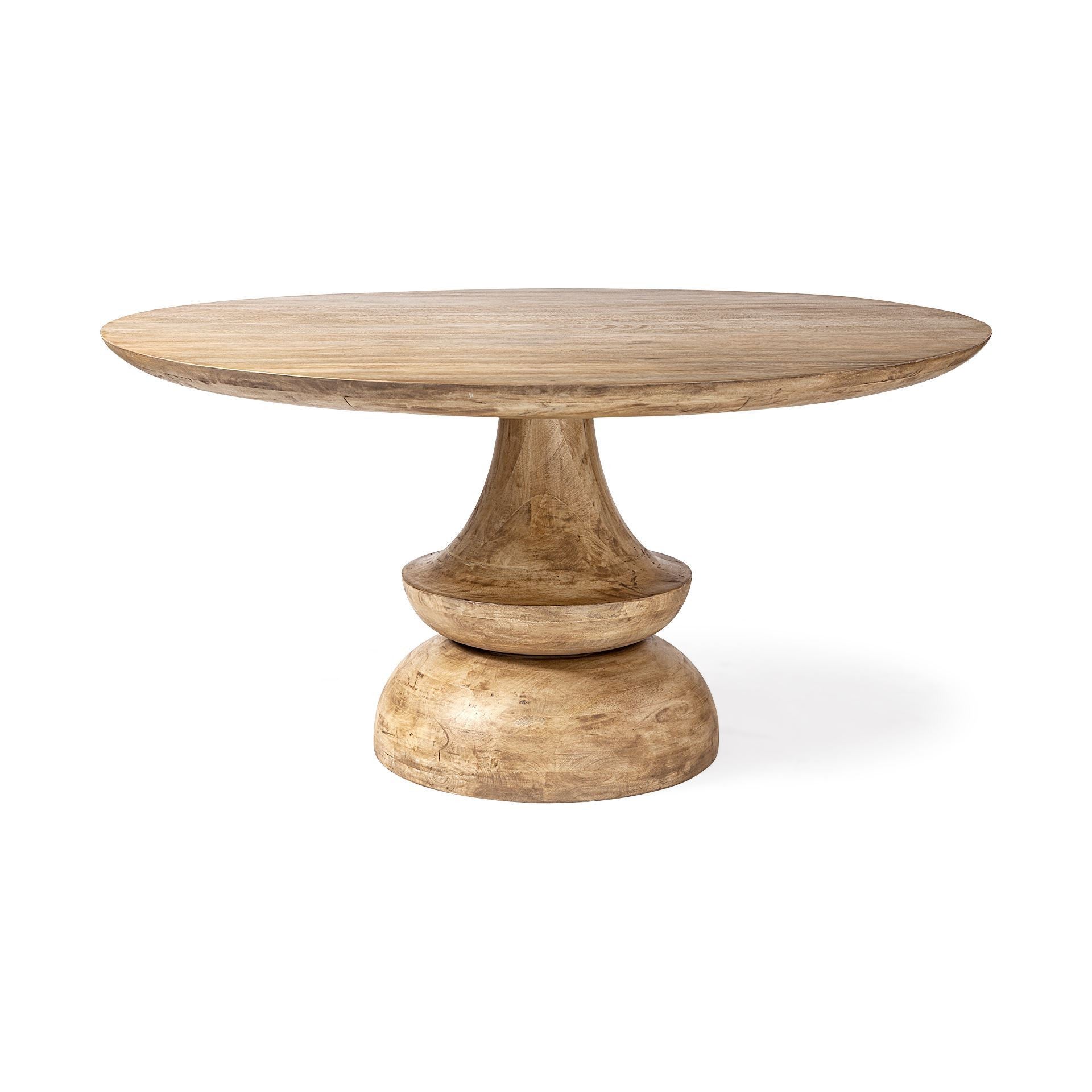 60" Natural Rounded Solid Wood Pedestal Base Dining Table-0