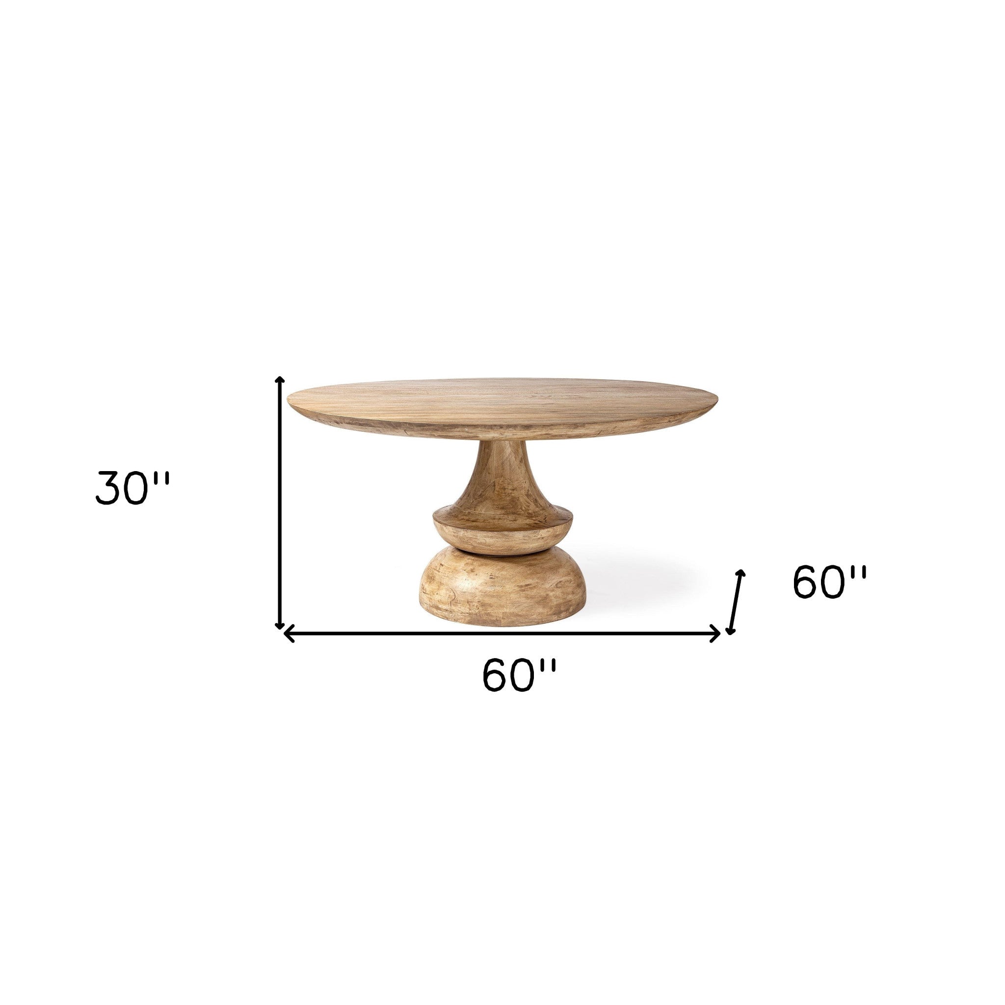 60" Natural Rounded Solid Wood Pedestal Base Dining Table-7