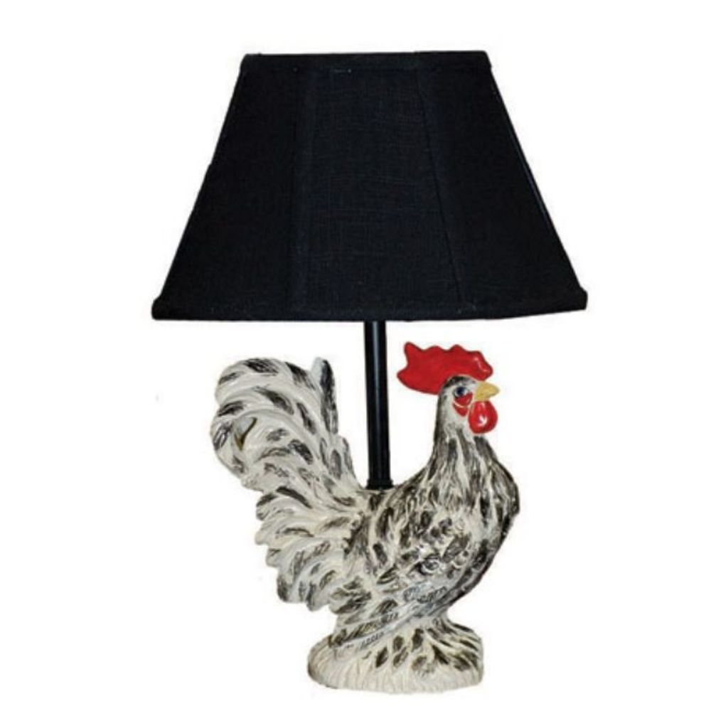 13" Rustic Farmhouse Rooster Accent Lamp With Black Shade-0